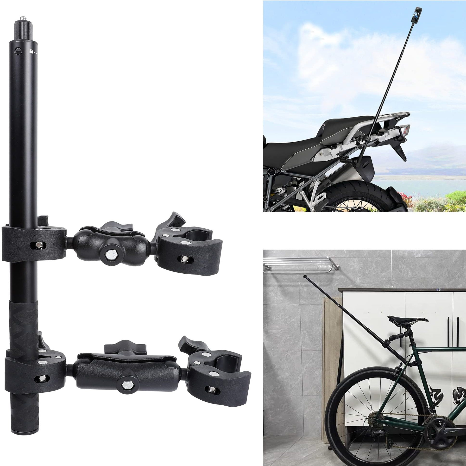 Pellking Motorcycle Bike Handlebar Clamp Mount And 61"" Invisible Selfie Stick For Insta360 X4 X3 X2 X One Rs R Go 3 Camera