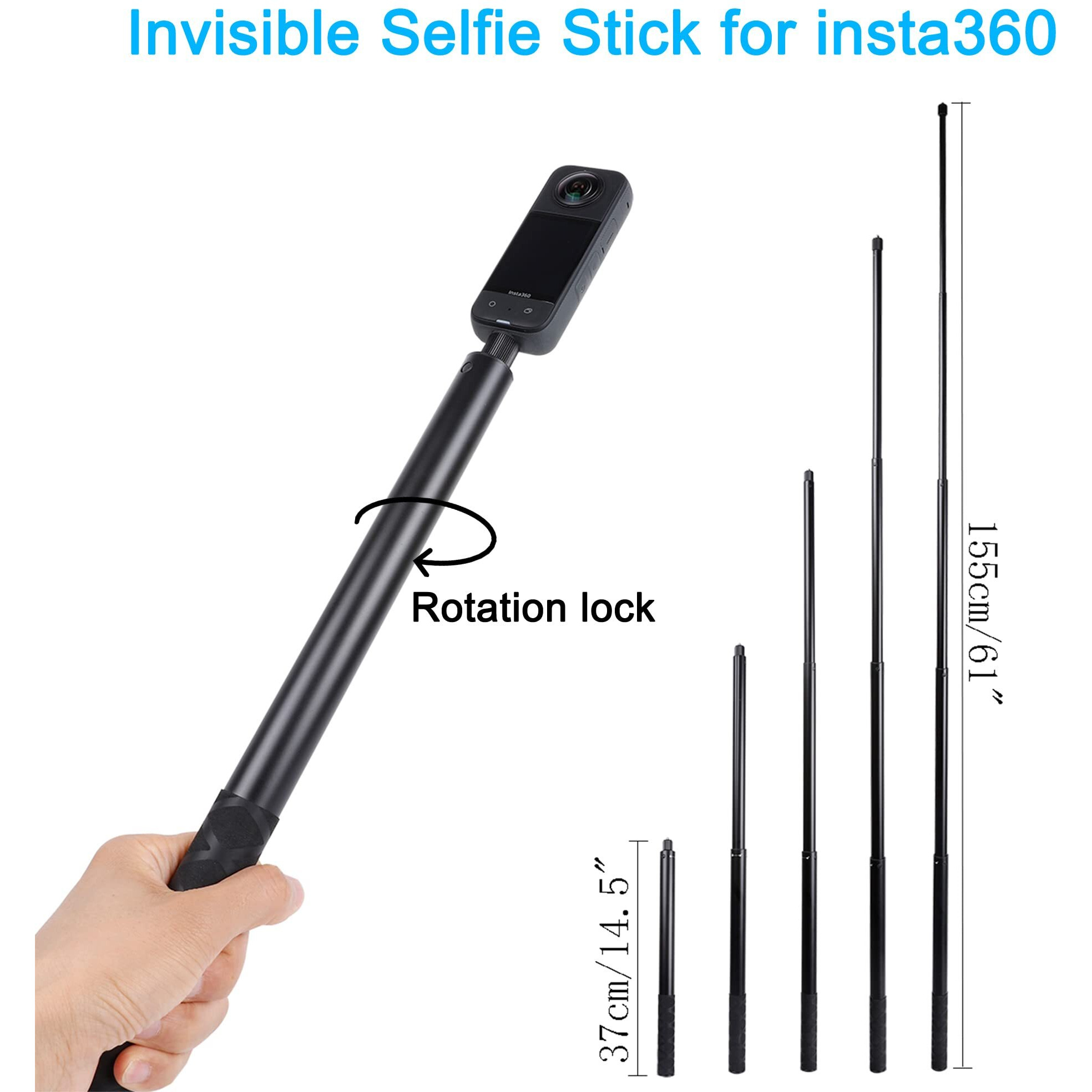 Pellking Motorcycle Bike Handlebar Clamp Mount And 61"" Invisible Selfie Stick For Insta360 X4 X3 X2 X One Rs R Go 3 Camera