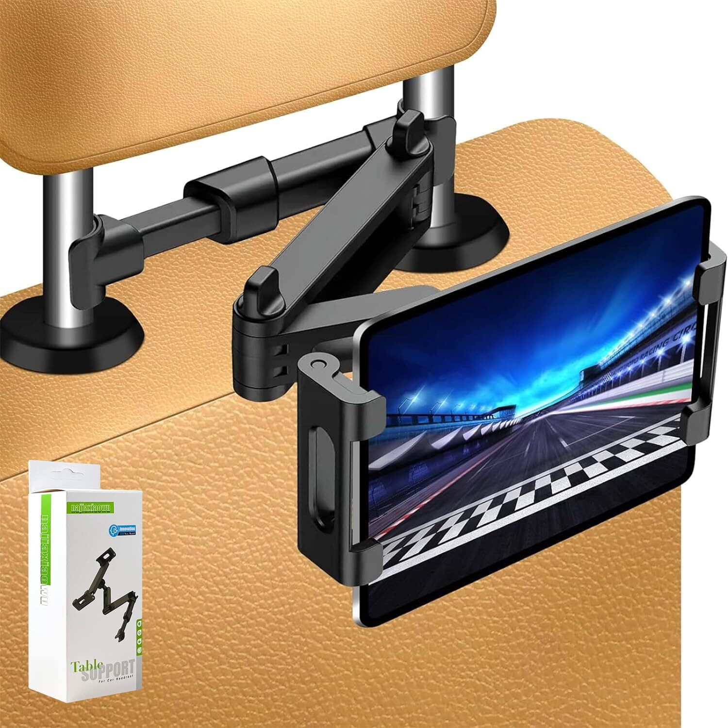 Najiaxiaowu Tablet Holder For Car,Ipad Headrest Mount For 5.5-18.4 Inch Tablet/Ipad/Phones Car Tablet Holder With 360Rotating Adjustable Trip Essentials,Black