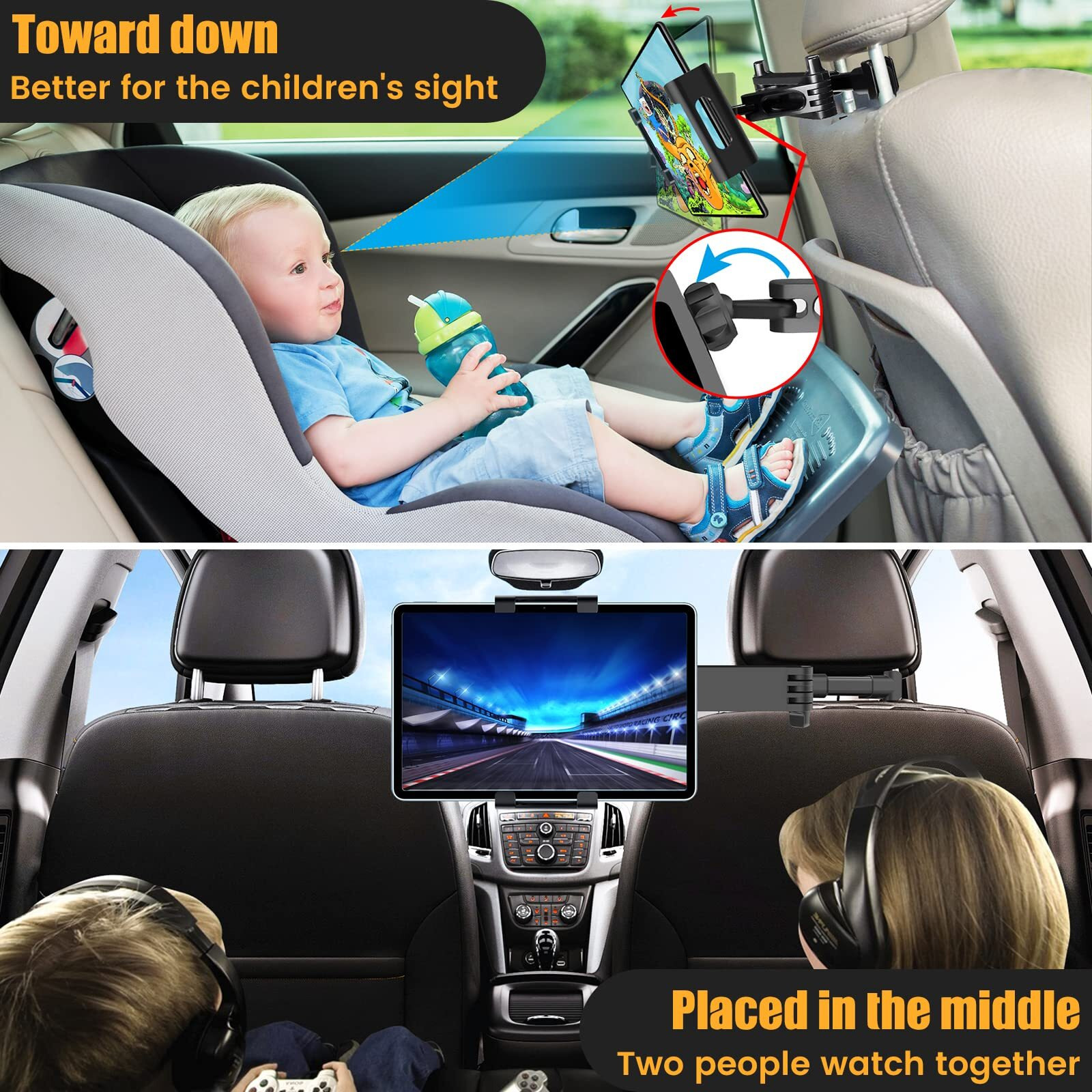 Najiaxiaowu Tablet Holder For Car,Ipad Headrest Mount For 5.5-18.4 Inch Tablet/Ipad/Phones Car Tablet Holder With 360Rotating Adjustable Trip Essentials,Black
