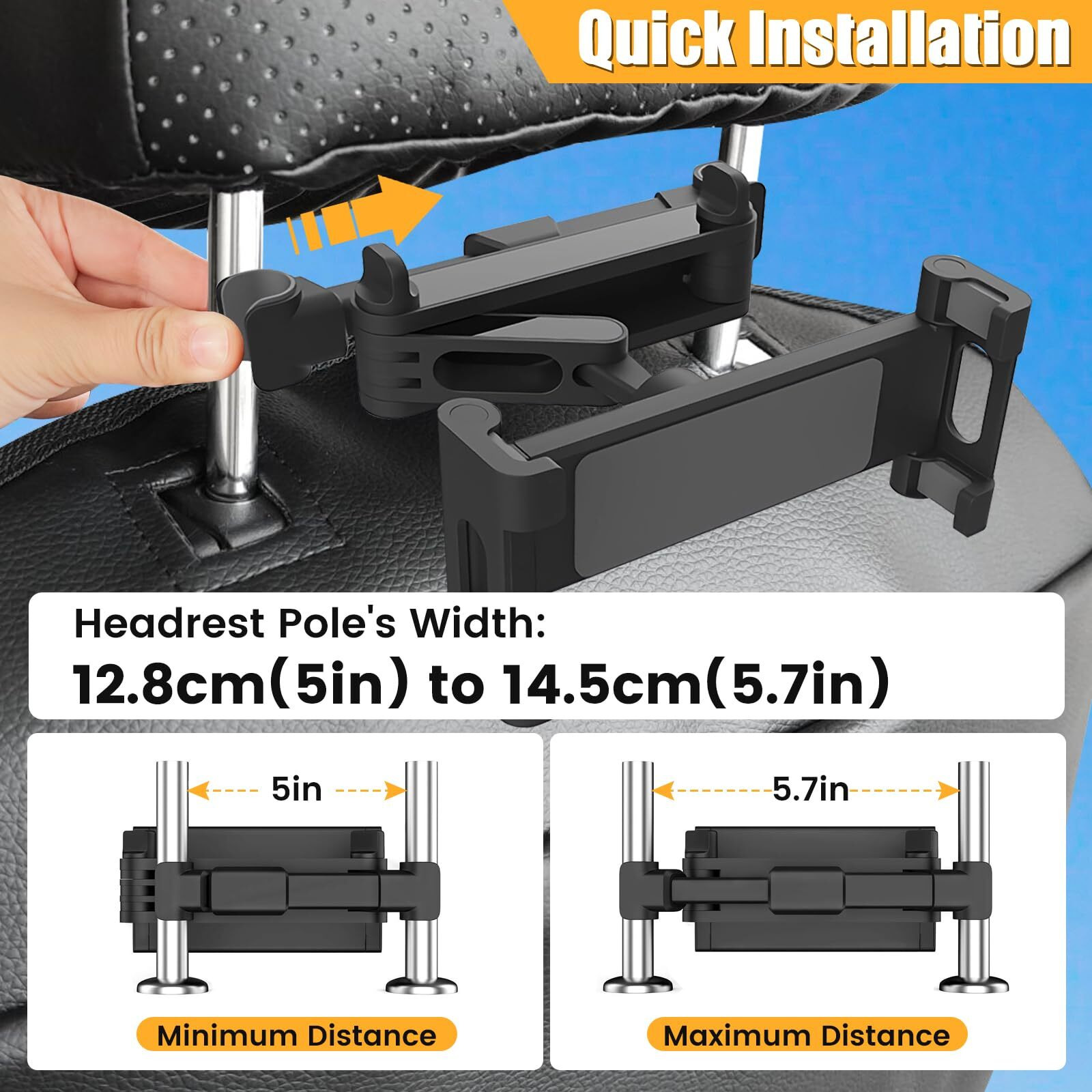 Najiaxiaowu Tablet Holder For Car,Ipad Headrest Mount For 5.5-18.4 Inch Tablet/Ipad/Phones Car Tablet Holder With 360Rotating Adjustable Trip Essentials,Black