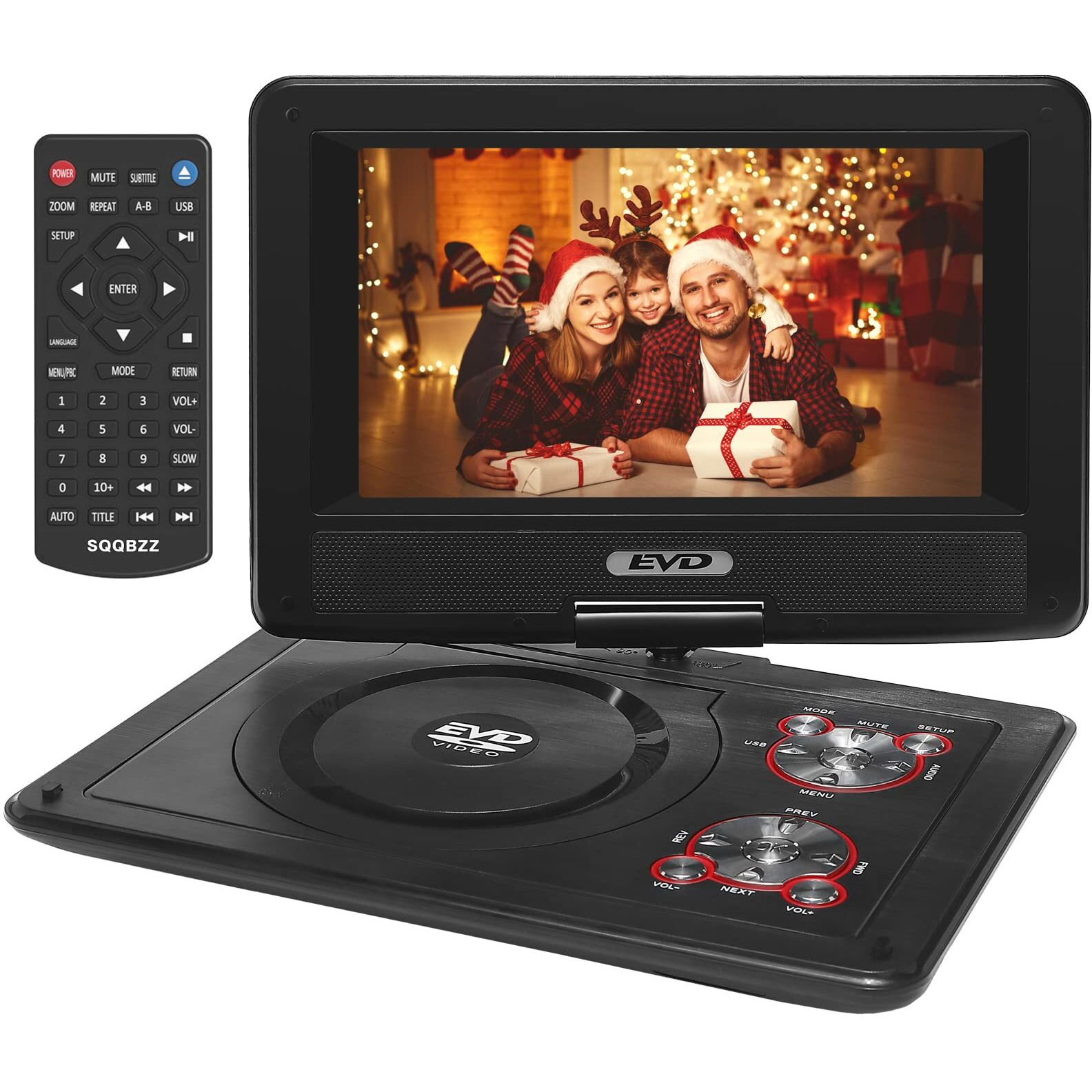 11.5"" Portable Dvd Player With 9.5"" Swivel Screen, 5-Hours Rechargeable Battery,Car Dvd Player,Support Cd/Dvd/Sd Card/Usb,Regions Free,Dual Speakers, Black