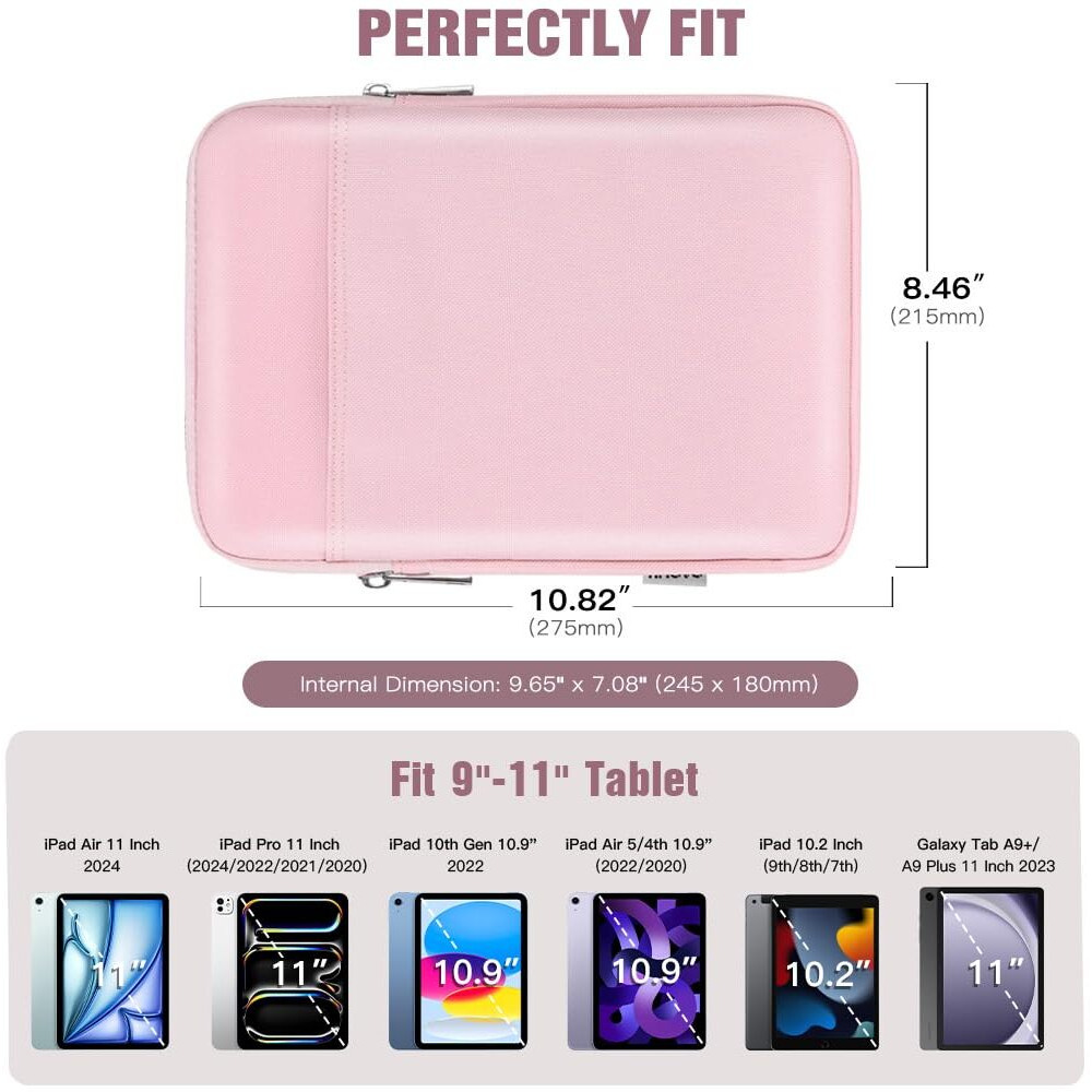 Timovo 9-11"" Tablet Sleeve Bag For Ipad 10.2 2021-2019,Ipad 10Th 2022,Ipad Air 5/4 10.9,Ipad Air 11 Inch 2024,Ipad Pro 11 Inch 2024,Galaxy Tab S9/S8/A8/A7,Protective Bag Fit Smart Keyboard, Pink