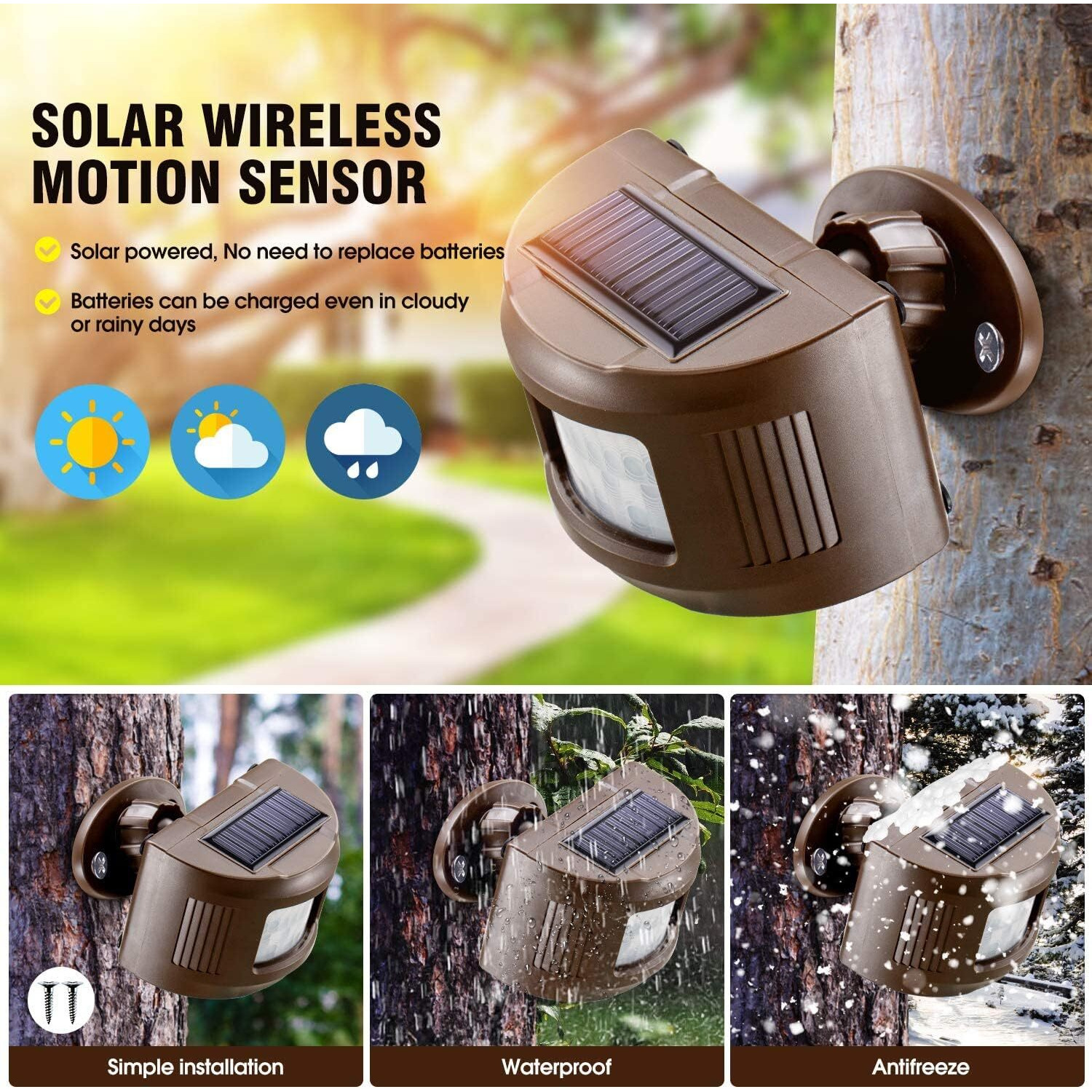 Solar Driveway Alarm Wireless Sensor System & Driveway Sensor Alert System Weatherproof Security Outdoor Motion Sensor & Detector