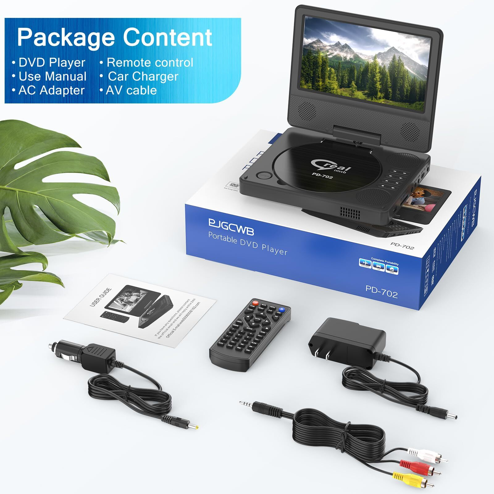 9.5"" Portable Dvd Player With 7.5"" Swivel Display Screen, 5-Hour Built-In Rechargeable Battery, Car Dvd Player,Supports Sd Card/Usb/Cd/Dvd And Multiple Disc Formats, High Volume Speaker,Black