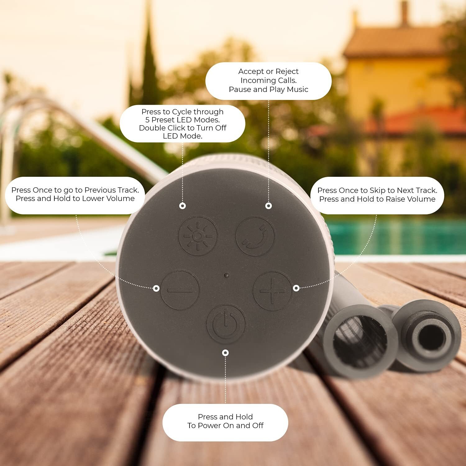 Ijoy Wireless Speaker With 10 Hour Playtime - Ip66 Waterproof, Dustproof, Weatherproof Light Up Bluetooth Tiki Speaker With Led Lights + Adjustable Stake Height For Use As Wireless Outdoor Speaker