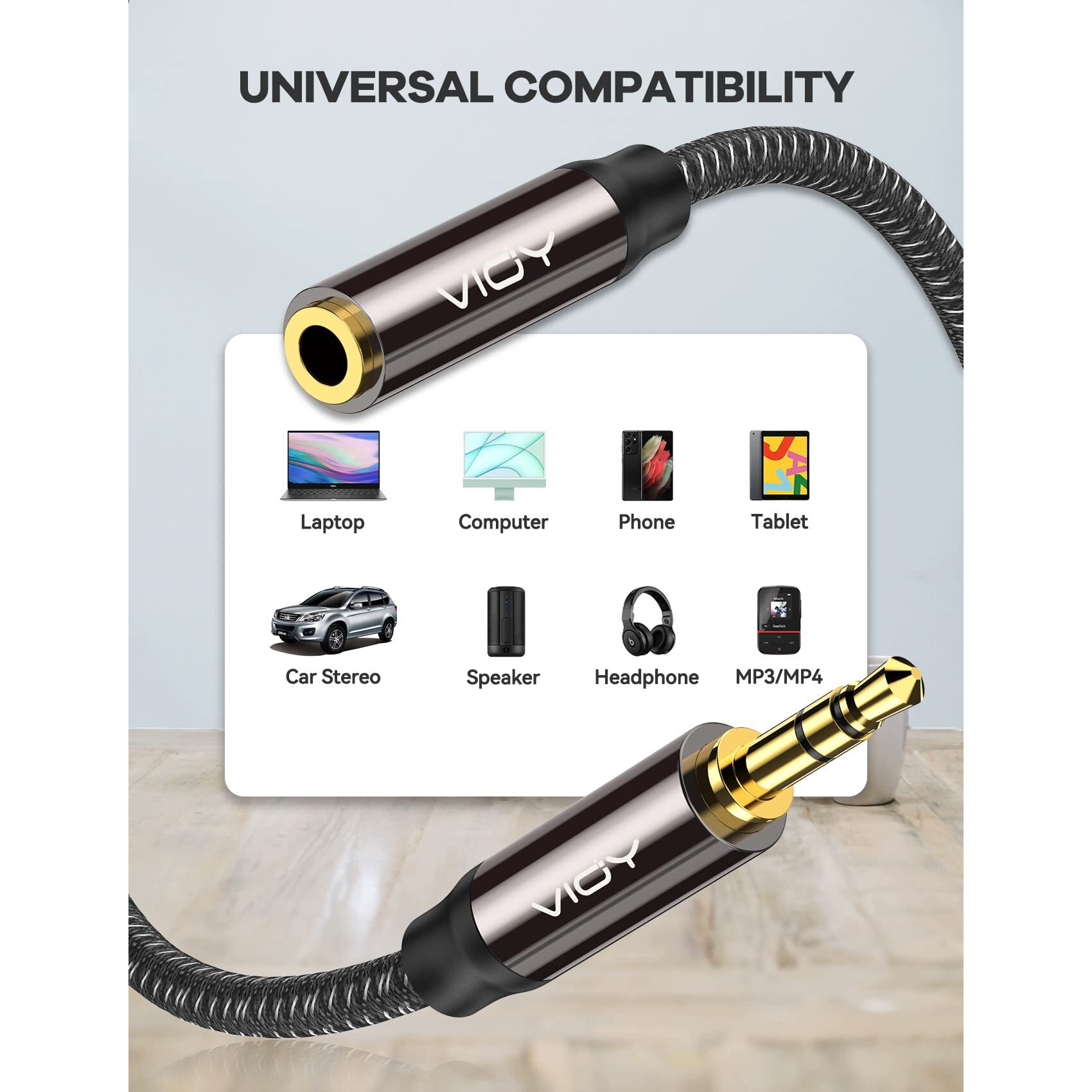 Vioy Headphone Extension Cable 20 Ft,[Copper Shell, Hi-Fi Sound] 3.5 Mm Male To Female Stereo Audio Cable Nylon Braided Aux Cord For Smartphones, Tablets, Media Player