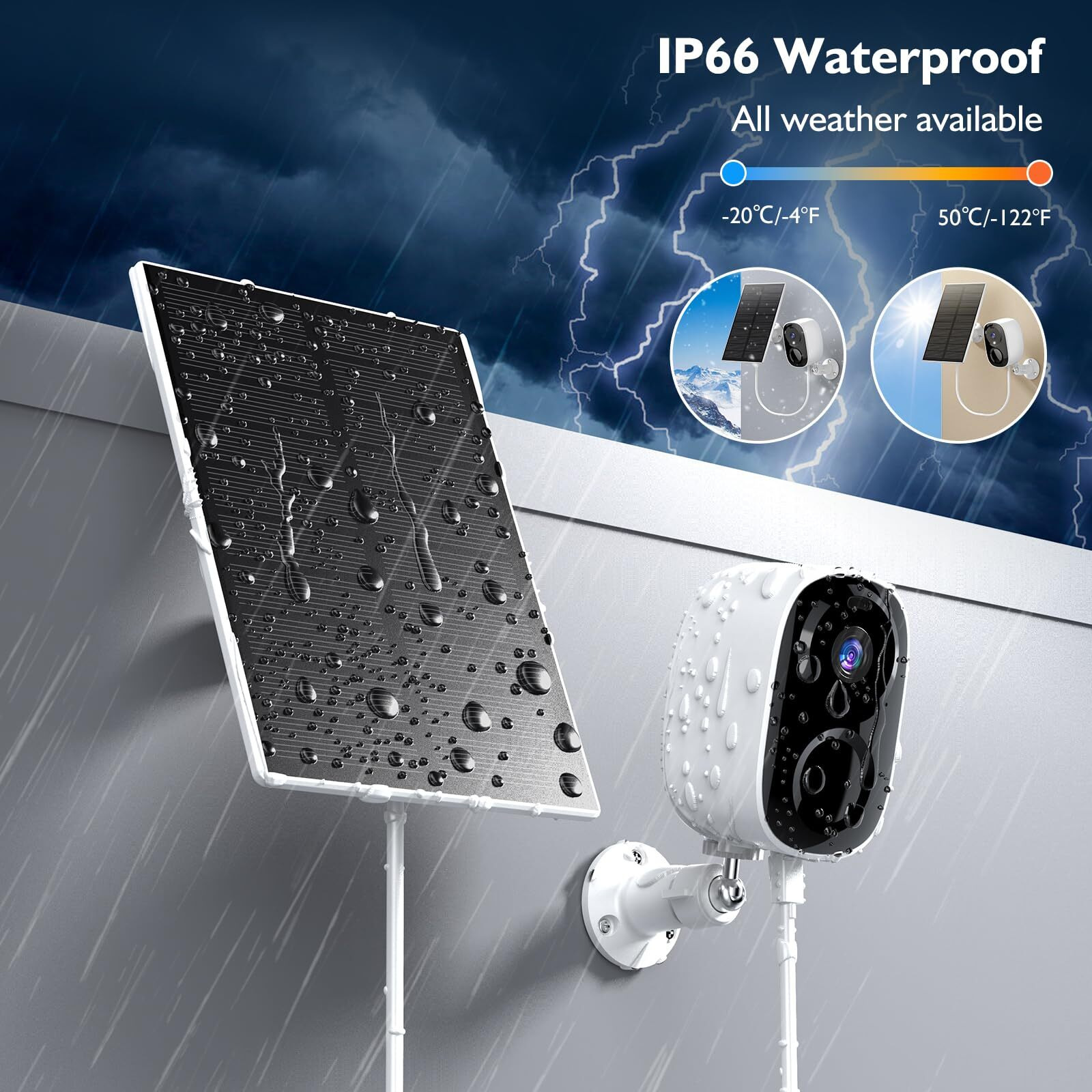 Hawkray Solar Security Cameras Outdoor, 2K Battery Powered Wifi Bluetooth Surveillance Wireless Outdoor Cameras For Home Security System, Night Vision, Motion Detection, 2-Way-Talk, Ip65 Weatherproof