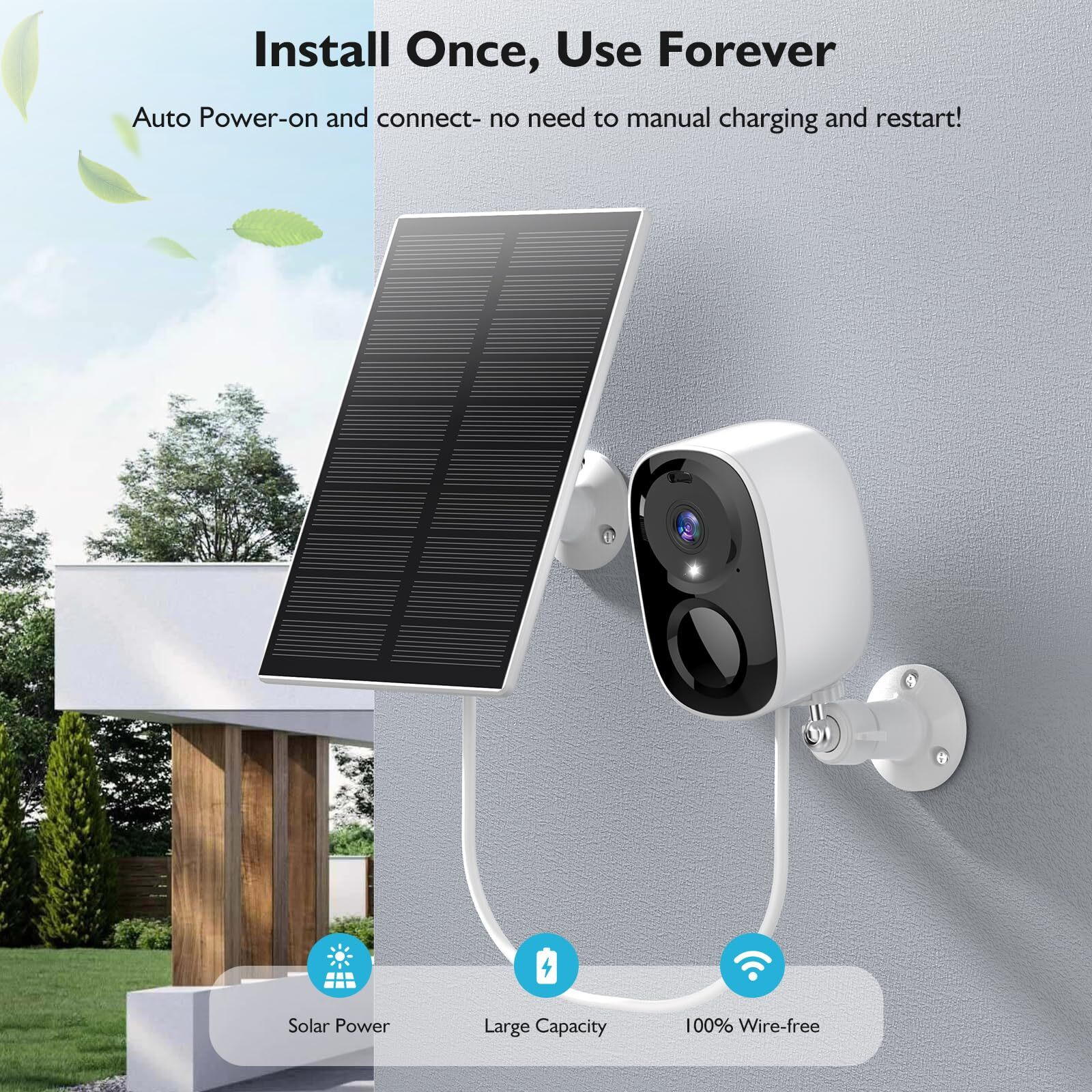 Hawkray Solar Security Cameras Outdoor, 2K Battery Powered Wifi Bluetooth Surveillance Wireless Outdoor Cameras For Home Security System, Night Vision, Motion Detection, 2-Way-Talk, Ip65 Weatherproof