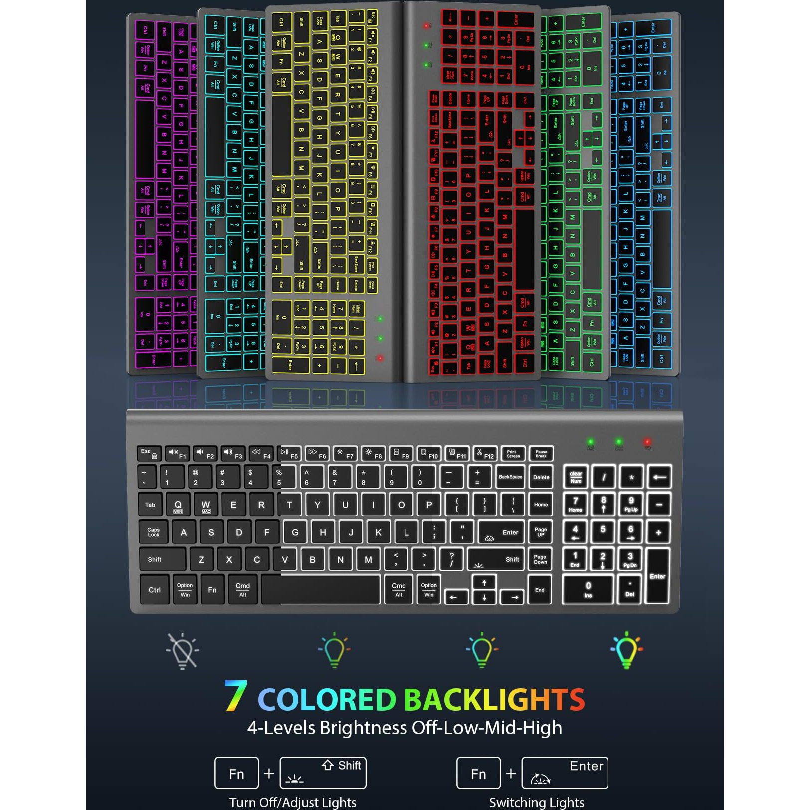 Sablute Wireless Keyboard And Mouse Combo Backlit - Compact Quiet Keyboard With Rgb Mouse, Rechargeable, Slim, Sleep Mode, Portable Cordless Keyboard Mouse Set For Mac, Windows, Laptop (Space Gray)