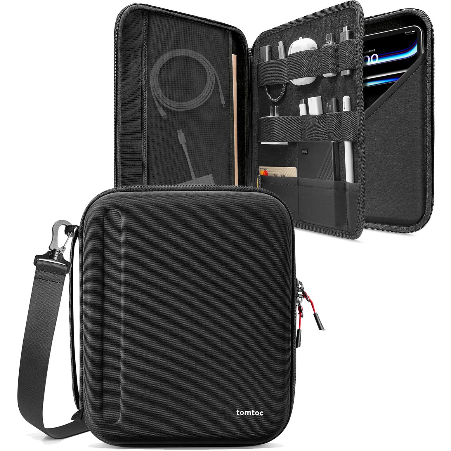 Tomtoc Portfolio Shoulder Bag For 13 Inch Ipad Pro M4 2024 & Ipad Air M2, 12.9-Inch Ipad Pro, Protective Case With Accessories Pocket, Carrying Storage For Ipad Pencil Pro/Adapter/Magic Keyboard