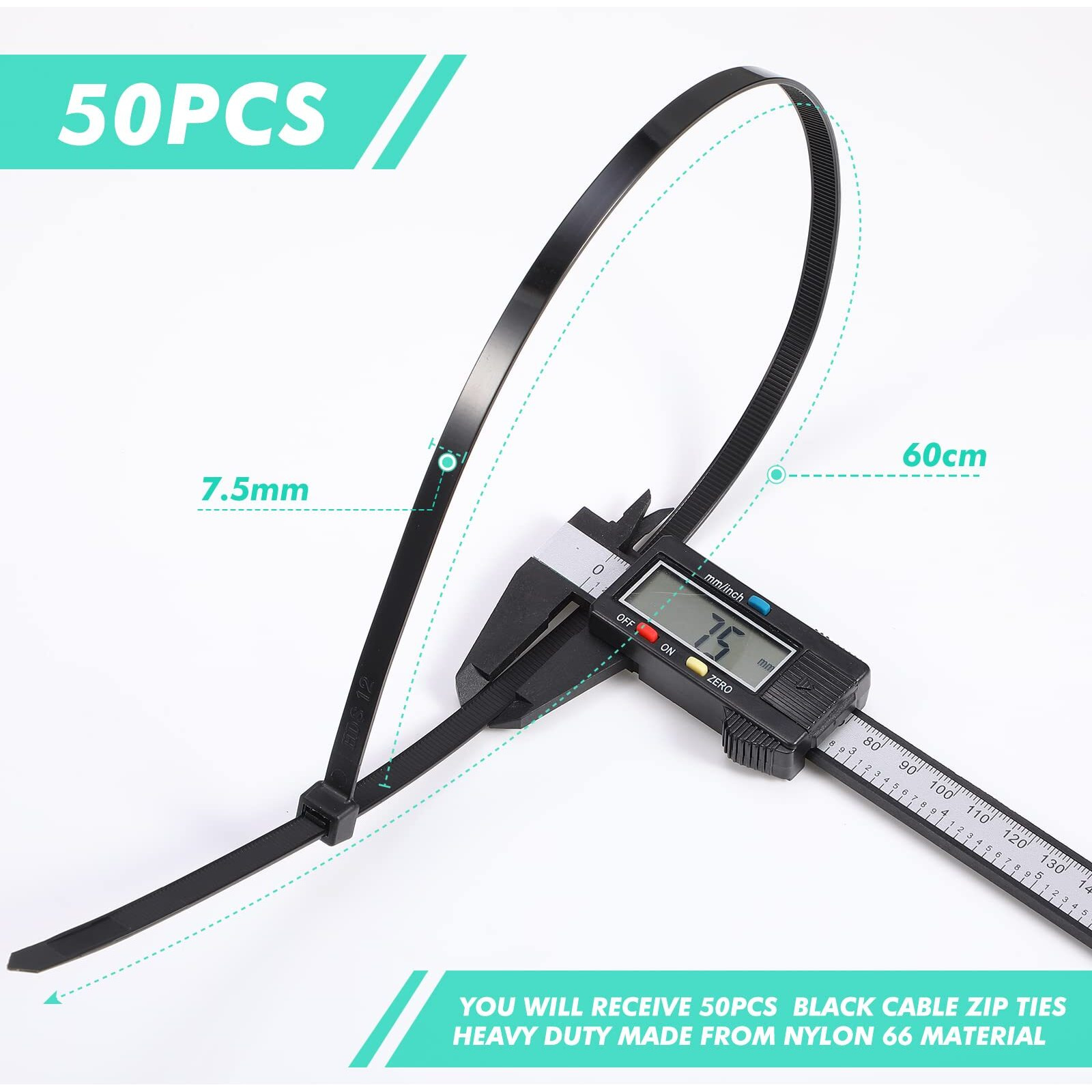Shappy 50 Pcs Zip Ties Heavy Duty Strong Large Cable Wire Ties Zip Ties Industrial Sturdy Wire Ties, Awnings Tying Branches Bundling Of Crops Fixed Water Pipes (Black,24 Inch)
