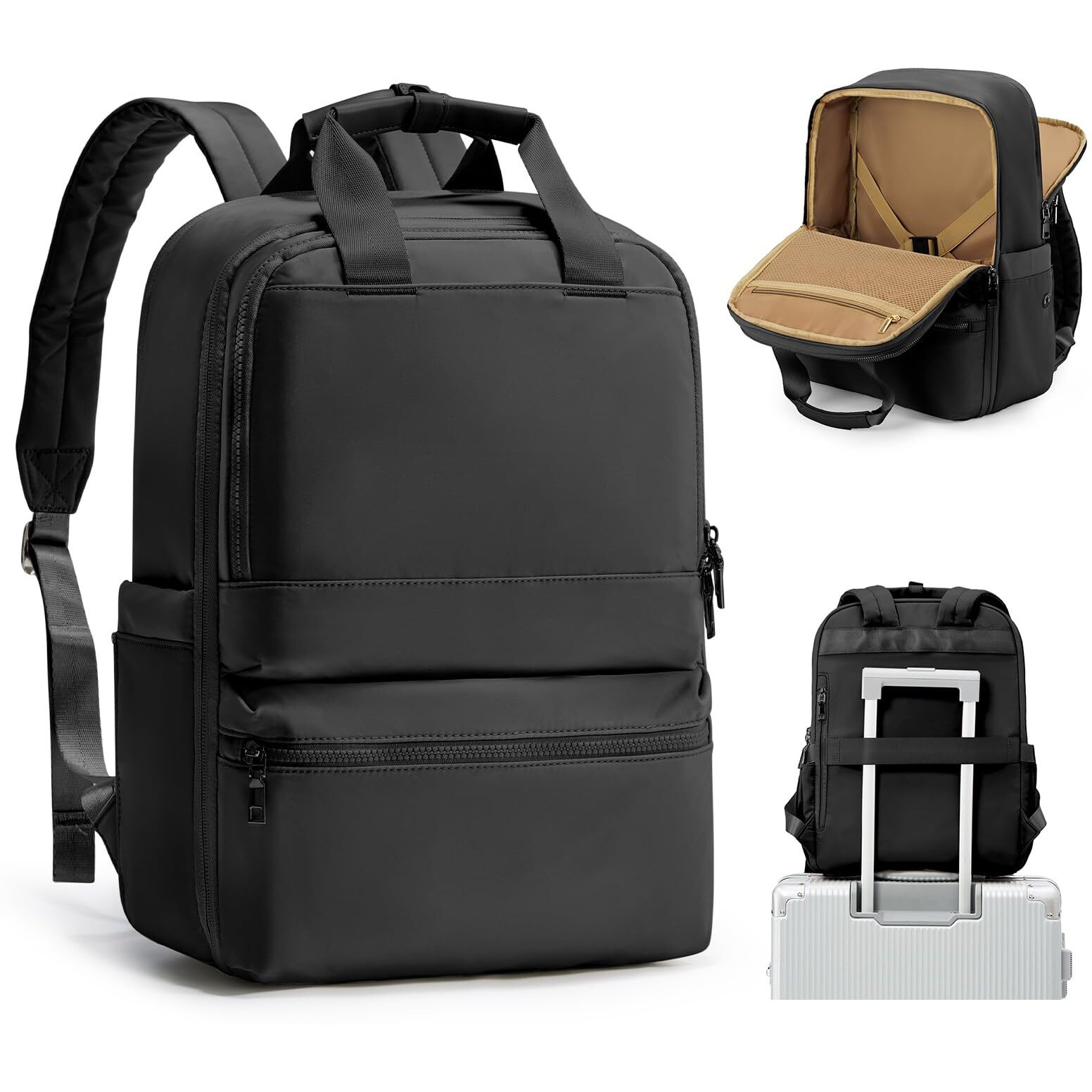 Wepadre Black Travel Backpack For Women Men Airline Approved Carry On Bags For Airplanes Personal Item Bag For Airlines Waterproof Hiking Backpack College Laptop Backpack Weekender Overnight Bag