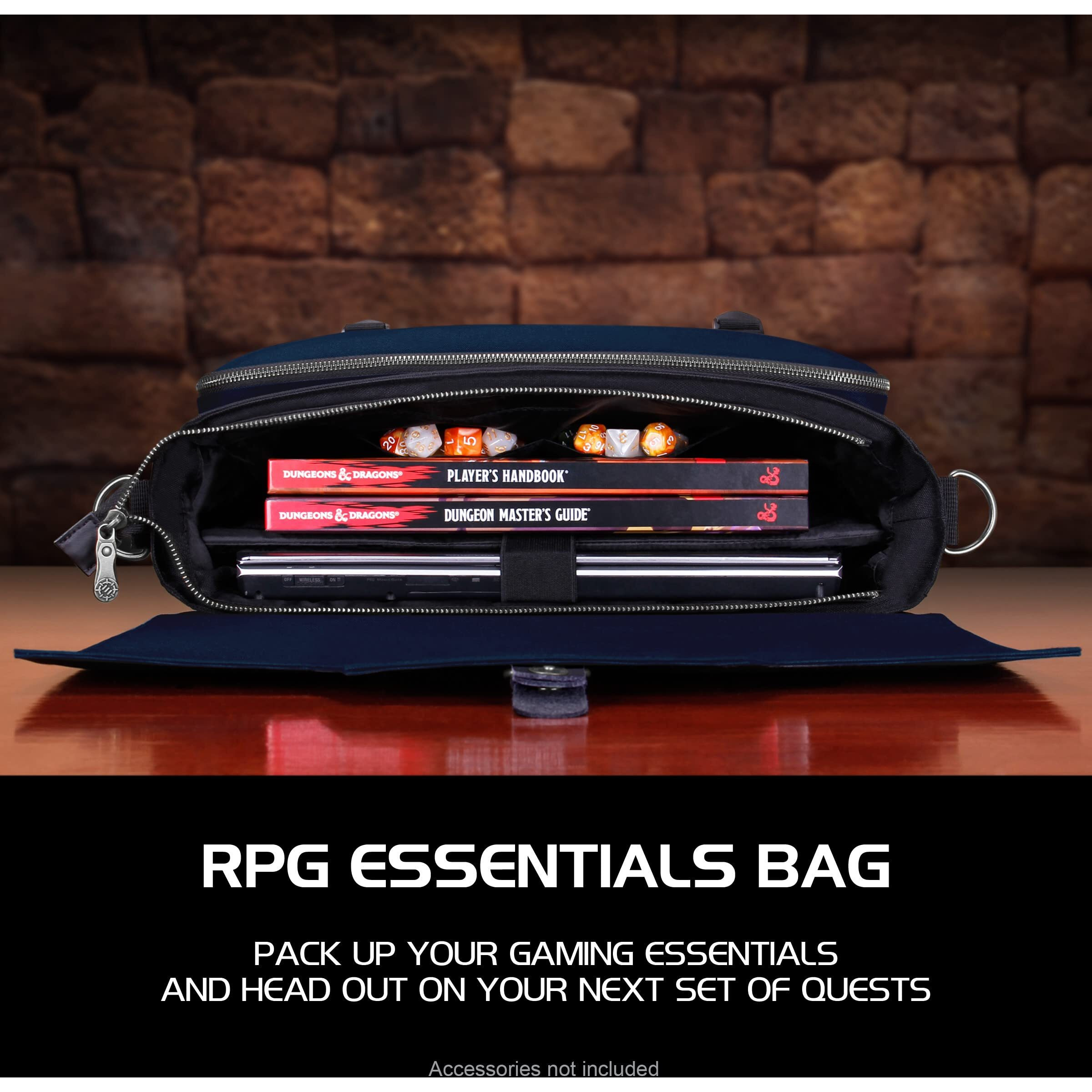 Enhance Collector's Edition Rpg Player's Essentials Dnd Bag - Dragon Hide Exterior Messenger Bag Fits 2-4 Books, Binders, Dice & Accessories, With 17 Inch Laptop Slot, Battlemap Straps (Dragon Blue)