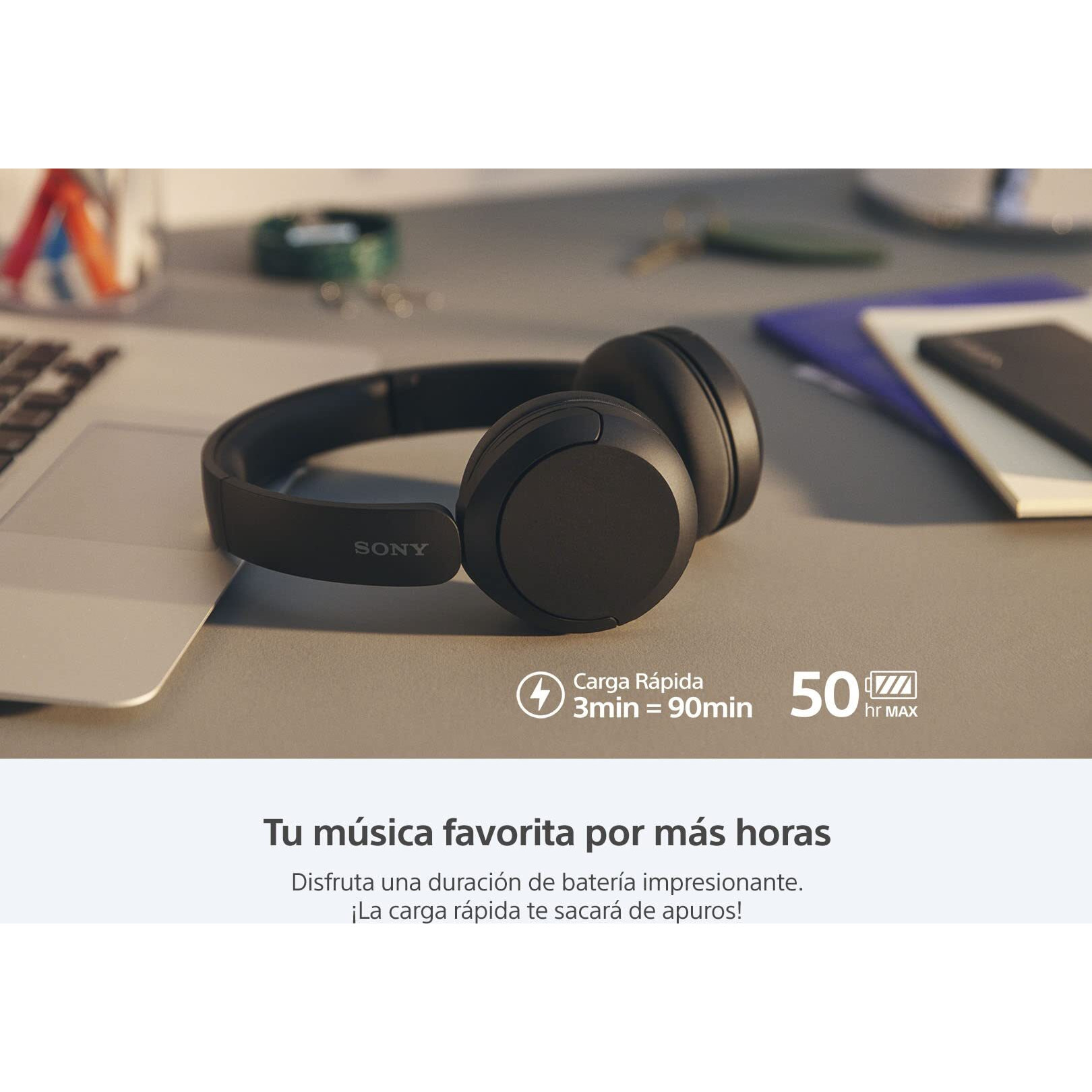 Sony Wh-Ch520 Best Wireless Bluetooth On-Ear Headphones With Microphone For Calls And Voice Control, Up To 50 Hours Battery Life With Quick Charge Function, Includes Usb-C Charging Cable - Black