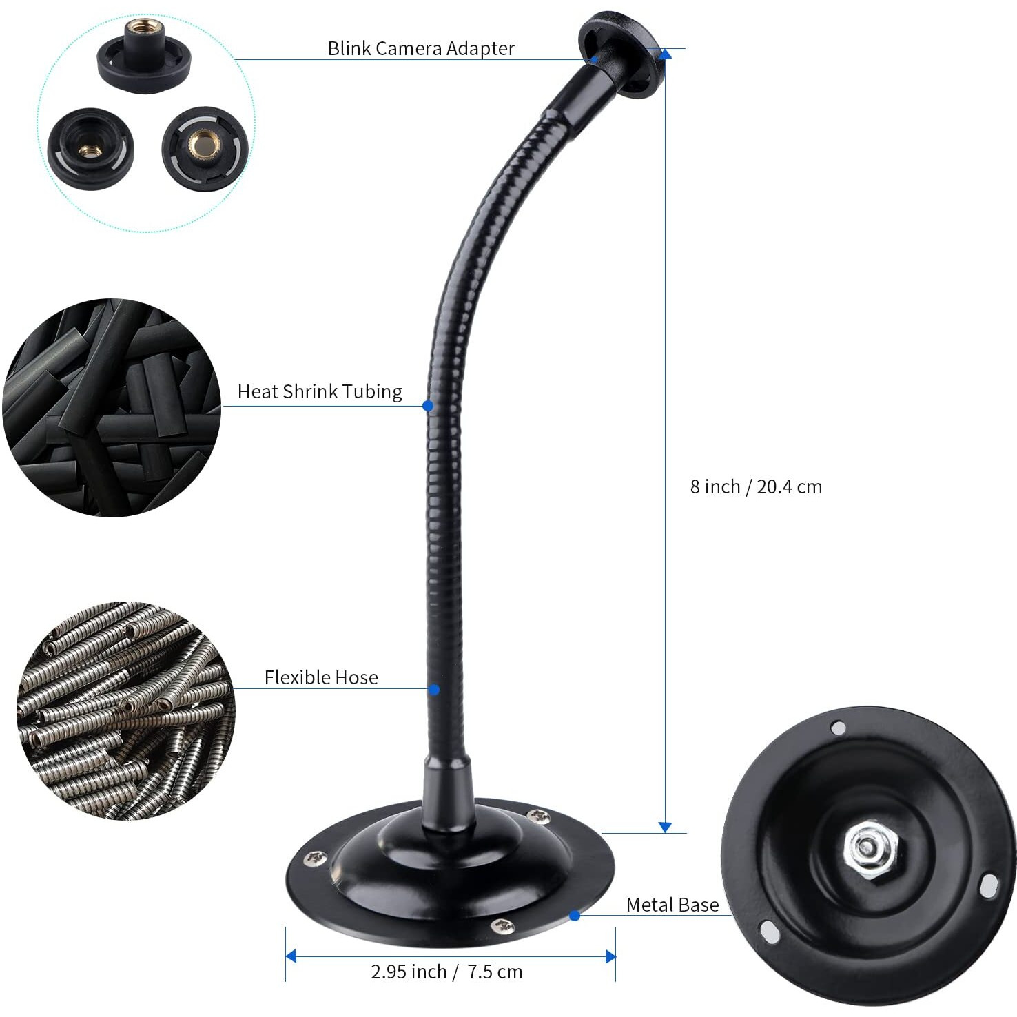 Mippko 2 Pack Camera Flexible Wall Mount Holder For Blink Outdoor 4 (4Th Gen)/(3Rd Gen) Xt3,Blink Xt&Xt2/Blink Mini/All New Blink Outdoor,Adjustment Flexible 8 Inch Long Gooseneck Arm With Metal Base