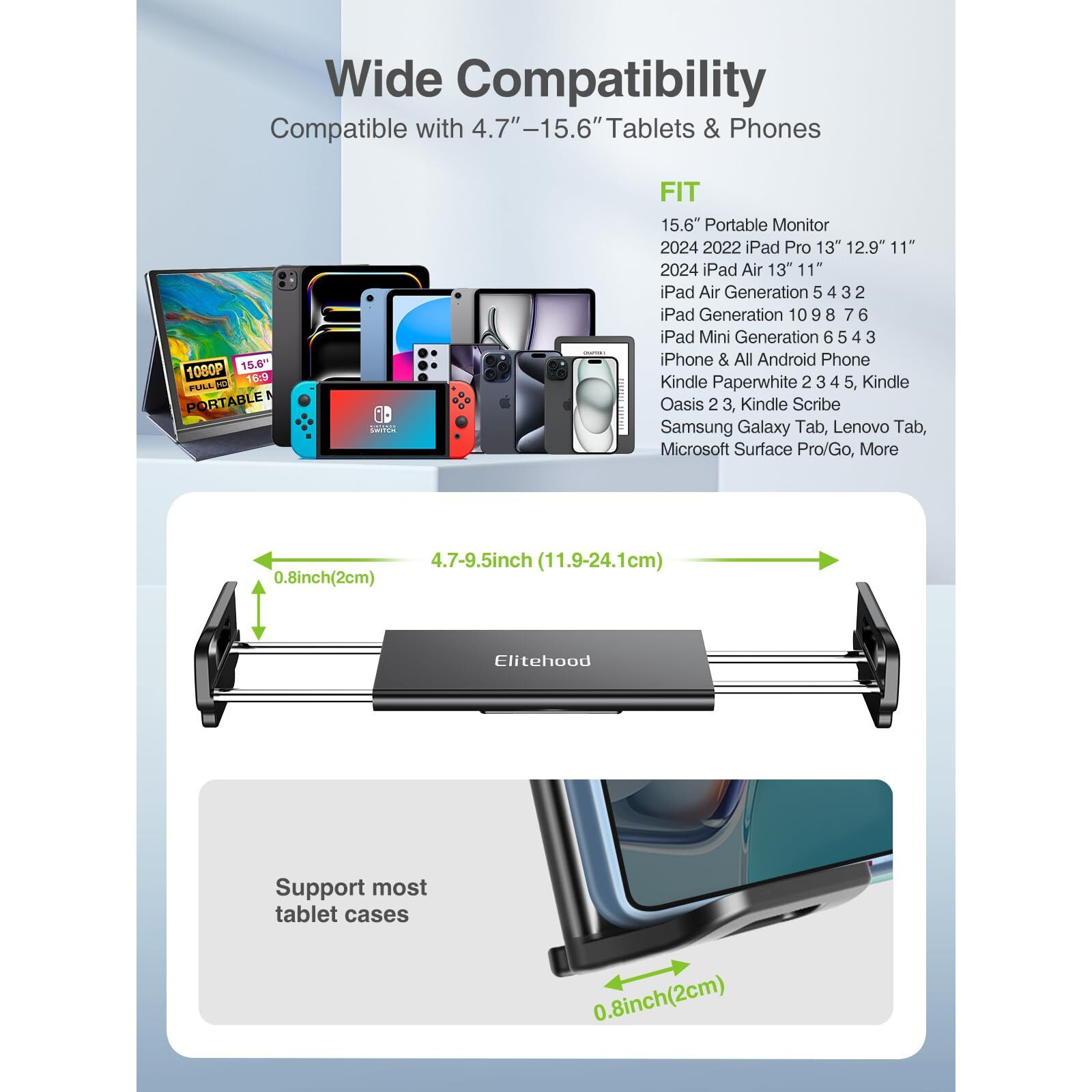 Elitehood 72 "" Adjustable Ipad Stand Floor, Heavy Duty Ipad Tripod Stand, Floor Tablet Stand Holder For Ipad Pro 12.9 Mini Air, Iphone And 4.7-13 Inches Tablets And Cell Phones