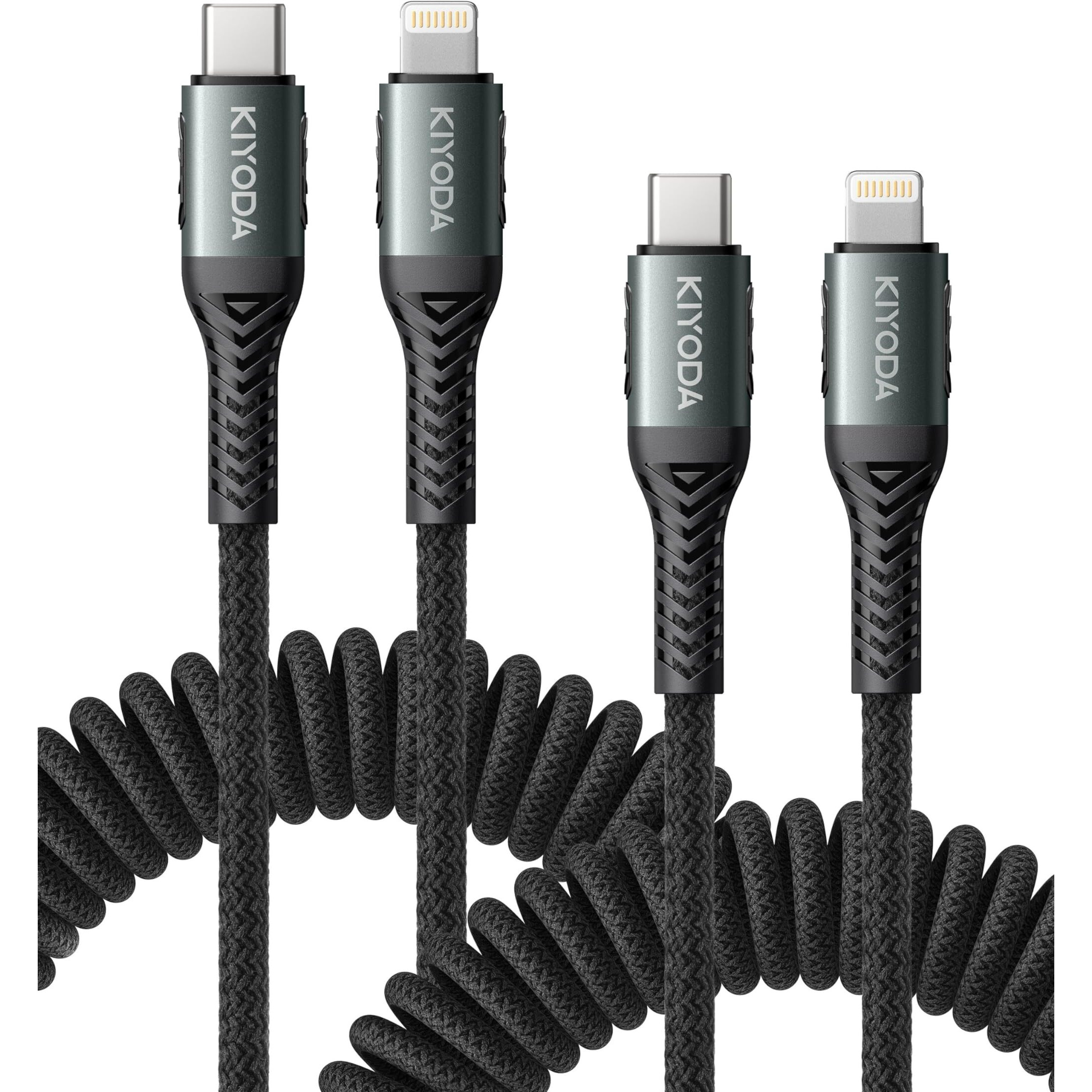 Coiled Usb C To Lightning Cable Nylon Braided Type C To Lightning Cable 3Ft For Car [Apple Mfi Certified] Iphone Charger Fast Charging Cord Compatible With Iphone 14 13 12 11 8 Pro Max Ipad - 2Pack