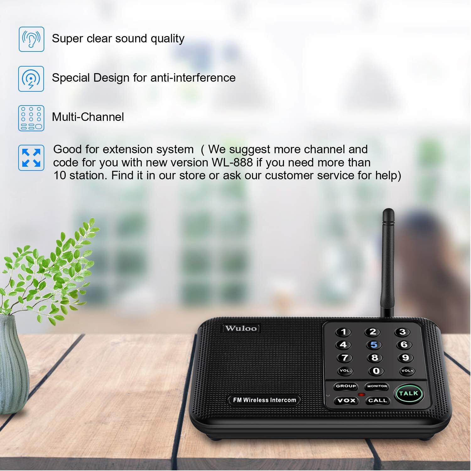 Expandable For Wuloo Intercoms Wireless For Home 5280Ft Range 10 Channel 3 Code (Only 1 Unit For Expandable The Original Intercom System, Can Not Work Without Other Units)