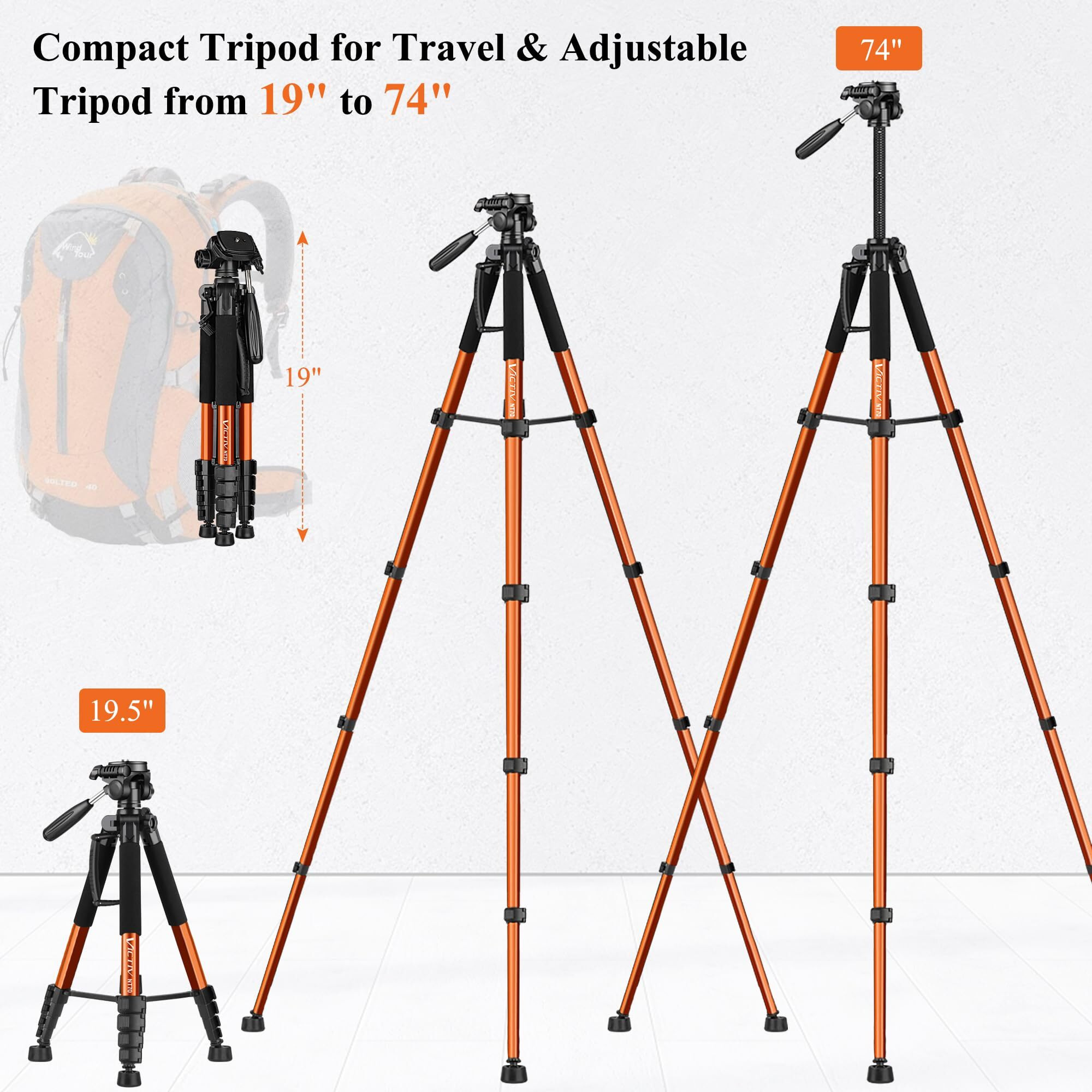 Victiv Tripod 74    Camera Tripod For Cell Phone, Aluminum Professional Heavy Duty Camera Tripod Stand, Tripod For Camera Dslr Slr With Carry Bag, Compatible With Canon Nikon Iphone