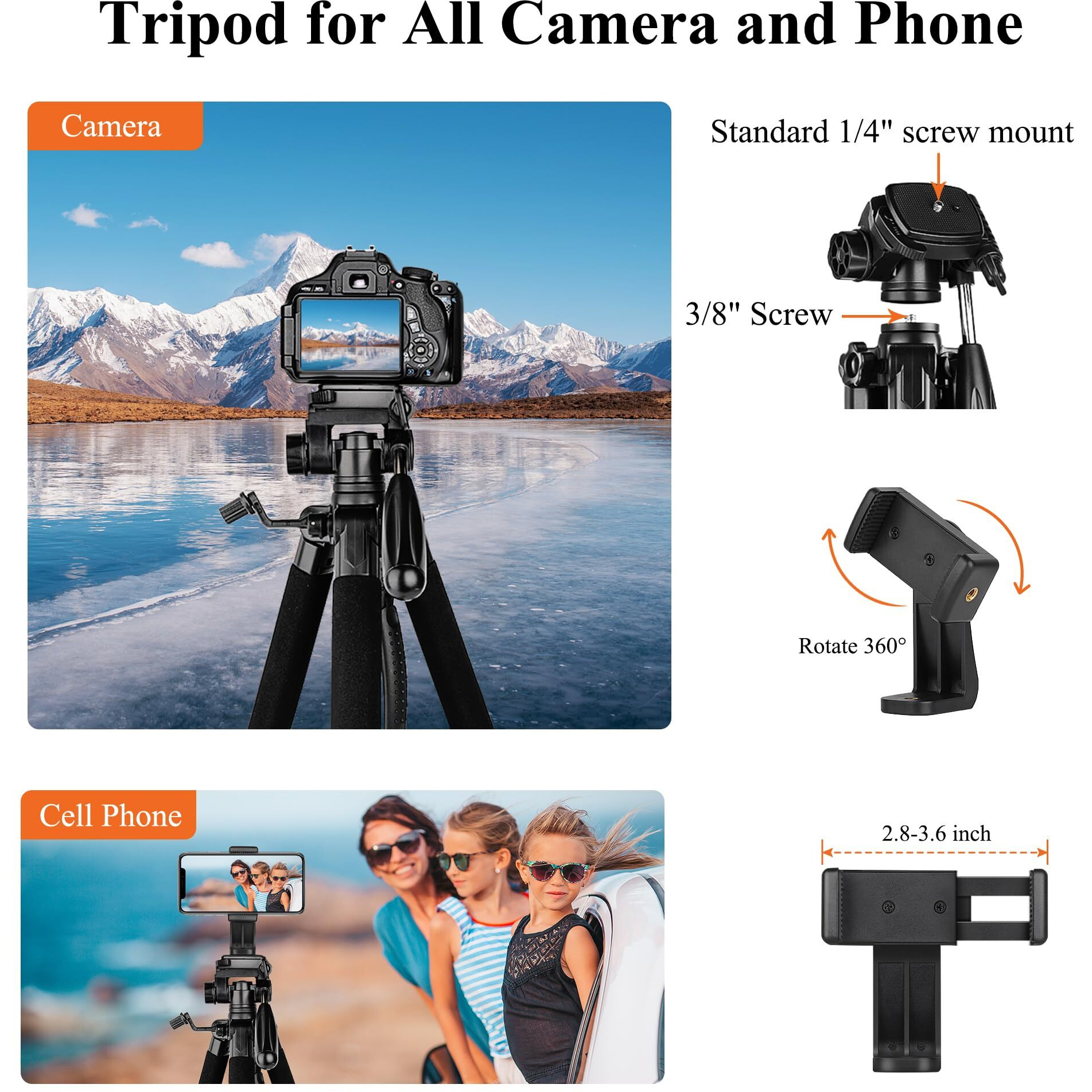Victiv Tripod 74    Camera Tripod For Cell Phone, Aluminum Professional Heavy Duty Camera Tripod Stand, Tripod For Camera Dslr Slr With Carry Bag, Compatible With Canon Nikon Iphone