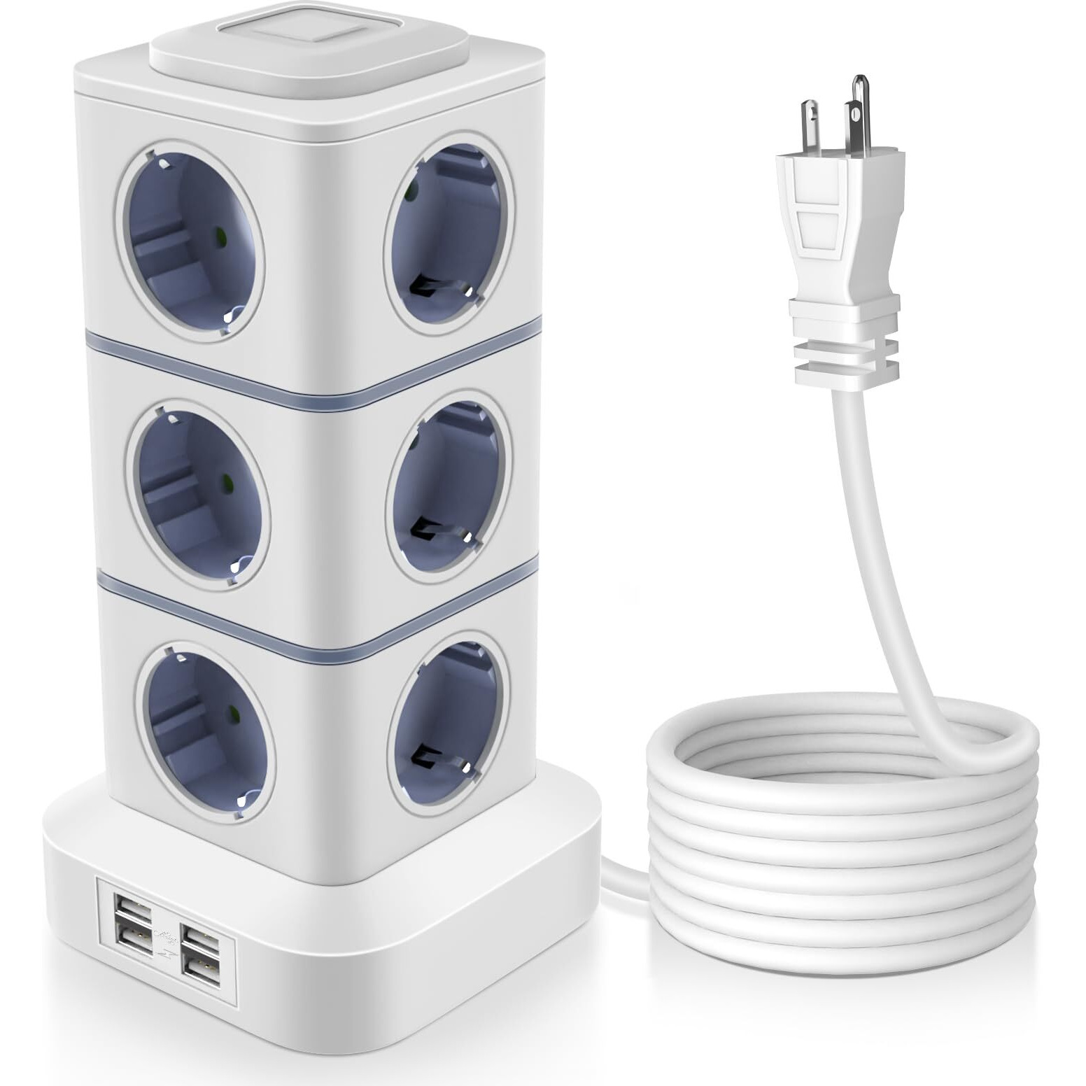 Oleke Power Strip Surge Protector Outlet Extender Surge Protector With 12 Outlets 4 Usb Tower Power Strip Flat Plug With 10 Ft Long Cord For Travel/Home/Office/School/Etl