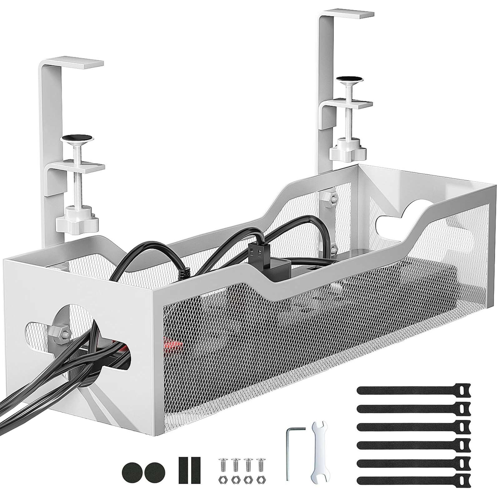 Under Desk Cable Management Tray, Litwaro Cable Management Under Desk No Drill, Metal Cable Tray With Clamp For Desk Wire Management, Desk Cord Organizer For Home Office No Damage To Standing Desk