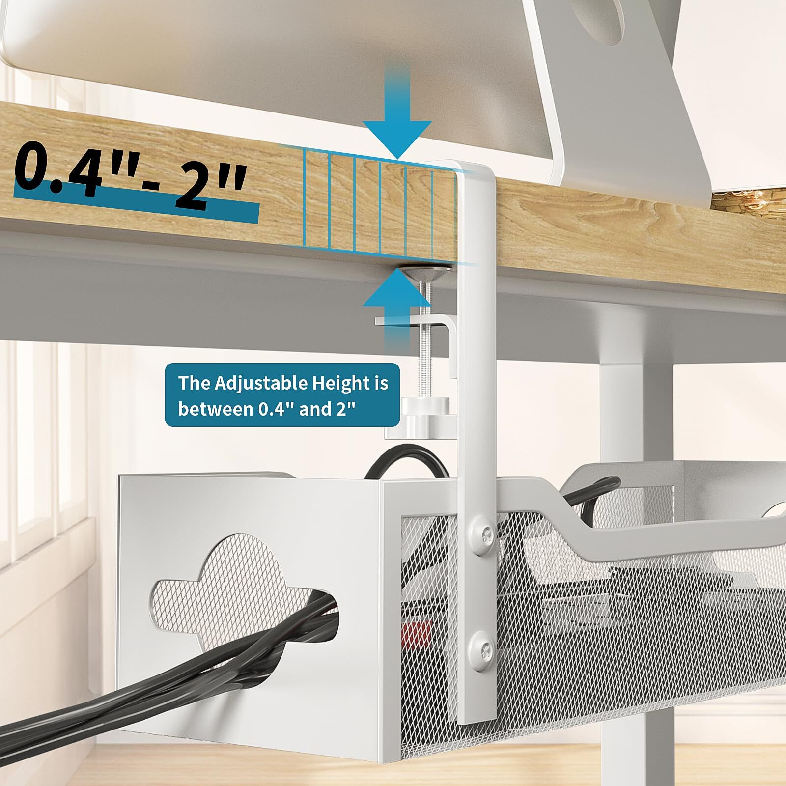 Under Desk Cable Management Tray, Litwaro Cable Management Under Desk No Drill, Metal Cable Tray With Clamp For Desk Wire Management, Desk Cord Organizer For Home Office No Damage To Standing Desk