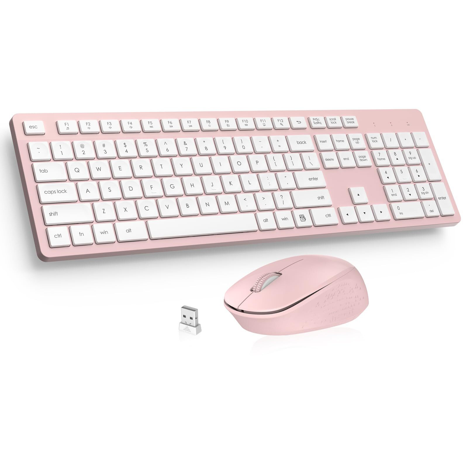 Leadsail Wireless Keyboard And Mouse Combo, Full-Sized Ergonomic Computer Keyboard, 2.4Ghz Cordless Keyboard Silent Mouse Set With 2-In-1 Usb Receiver, 12 Fn Shortcuts For Windows Laptop, Pc/Mac-Pink
