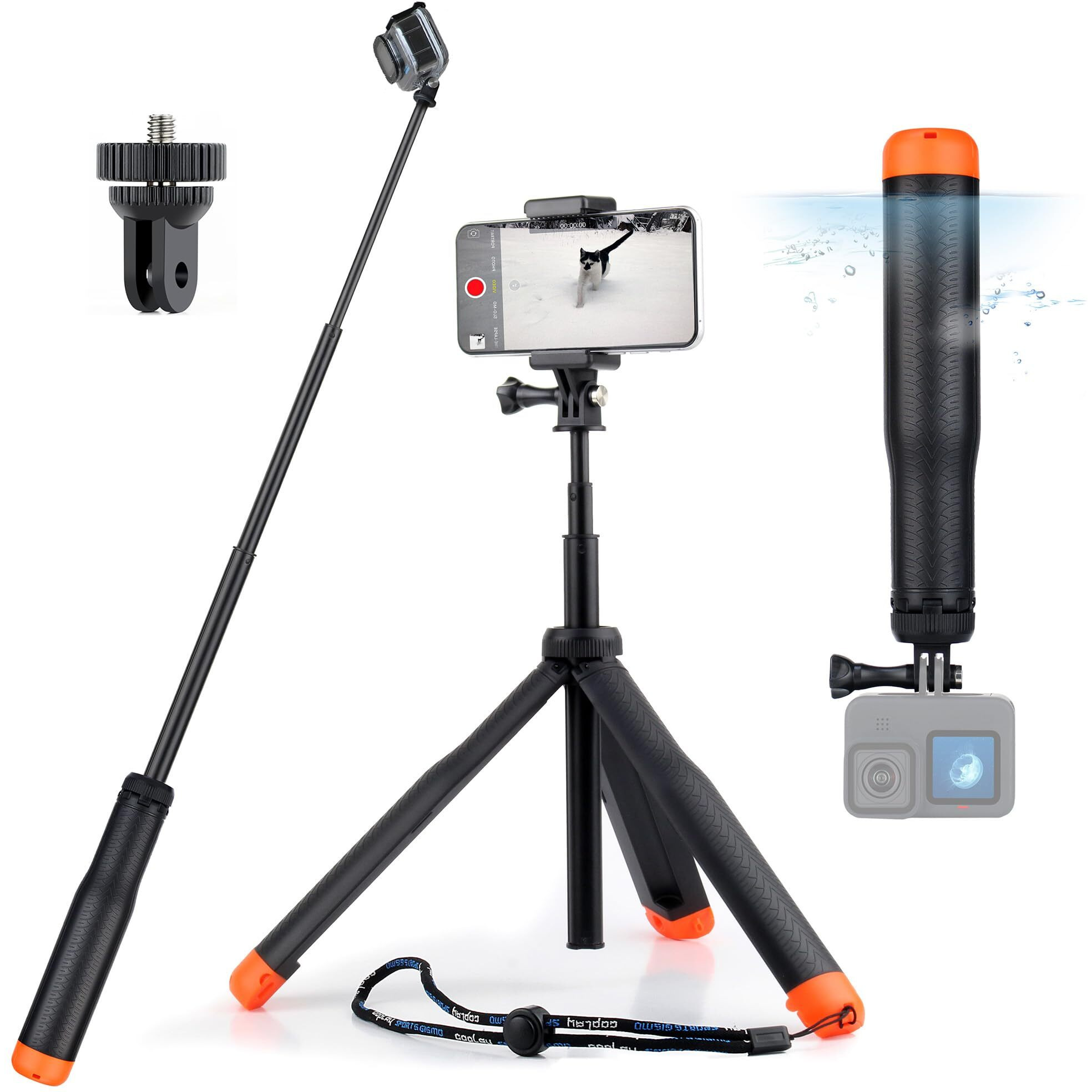 Gepuly 9''-27''Waterproof Selfie Stick Floating Hand Grip Tripod For Gopro Hero 13 12 11 10 9 8 7 6 5 4 3 Fusion, Max, Most Action Cameras Used As Floating Tripod, Hand Grip, Selfie Stick,Tripod Stand