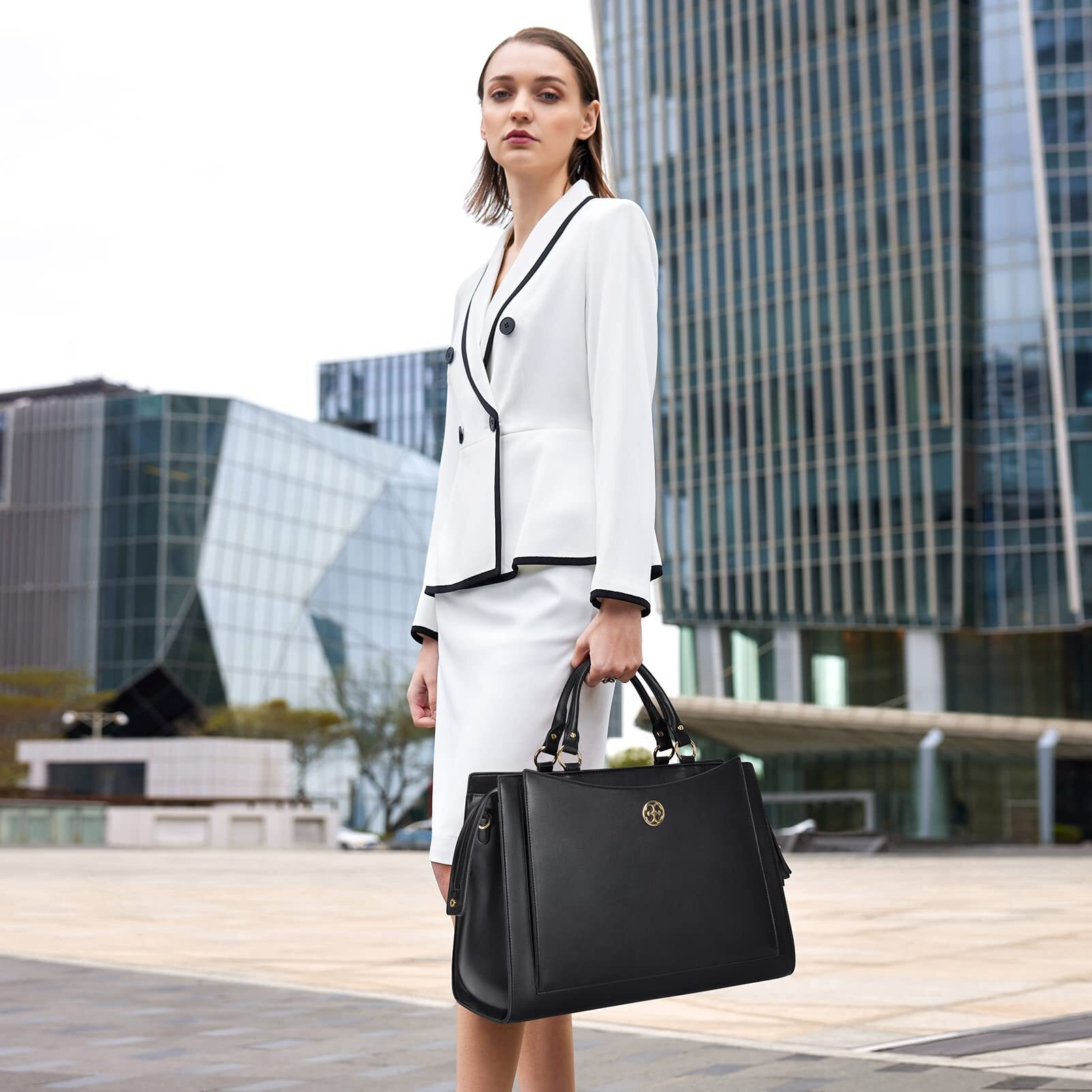 Missnine Laptop Tote Bag 15.6 Inch For Women Pu Leather Computer Handbag Large Work Shoulder Bag Professional Briefcase With Cup Holder
