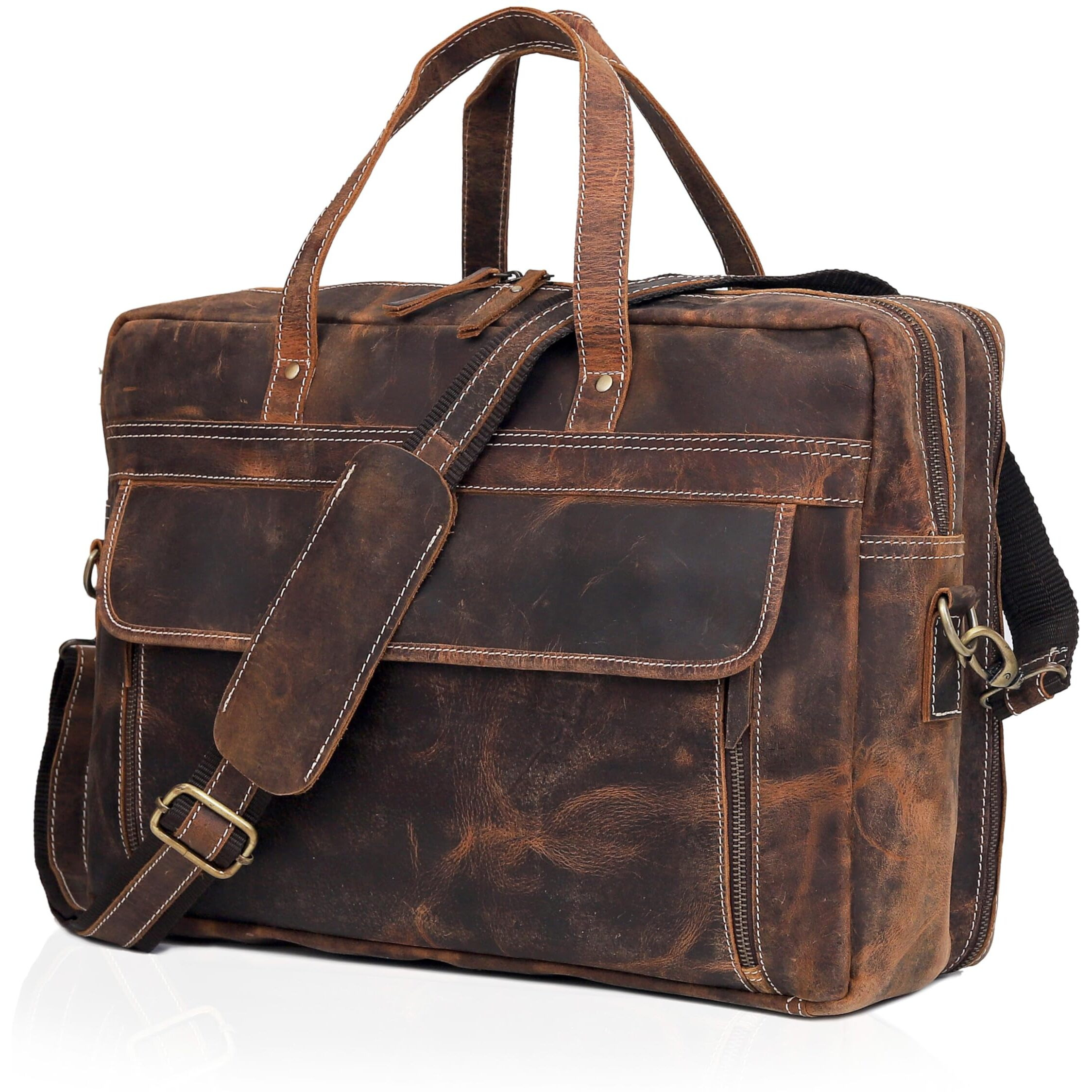 Cuero Leather Briefcase Laptop Work Bag For Men Women Vintage Brown Genuine Leather Satchel Office Bag For Men Women Computer Messenger Shoulder Travel Bag Cureo