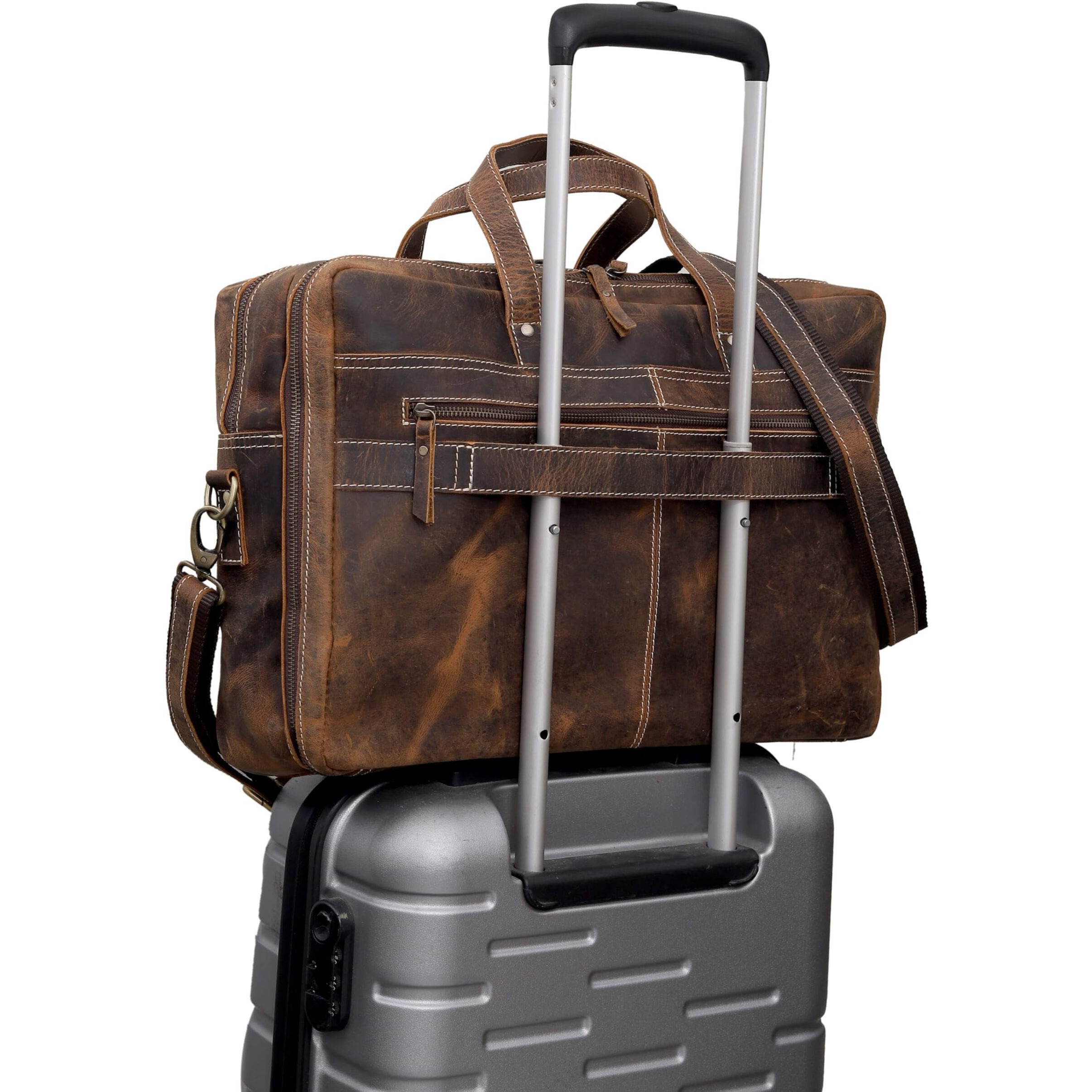 Cuero Leather Briefcase Laptop Work Bag For Men Women Vintage Brown Genuine Leather Satchel Office Bag For Men Women Computer Messenger Shoulder Travel Bag Cureo