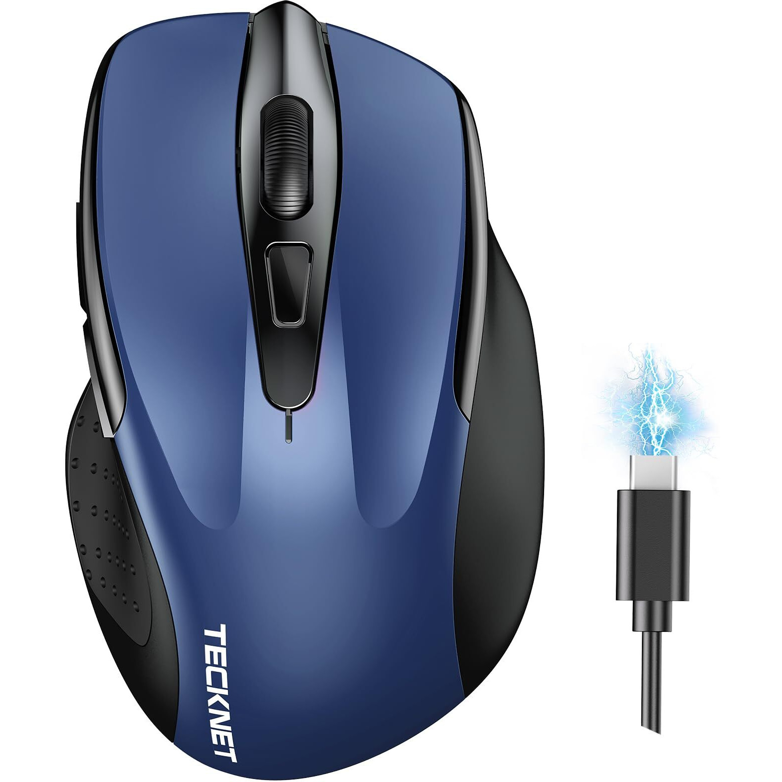 Tecknet Wireless Mouse (Bt5.0/3.0 & 2.4G) Rechargeable 4800 Dpi Silent Mouse 8 Buttons Bluetooth Mouse, Usb A Mouse Wide Compatibility - Blue