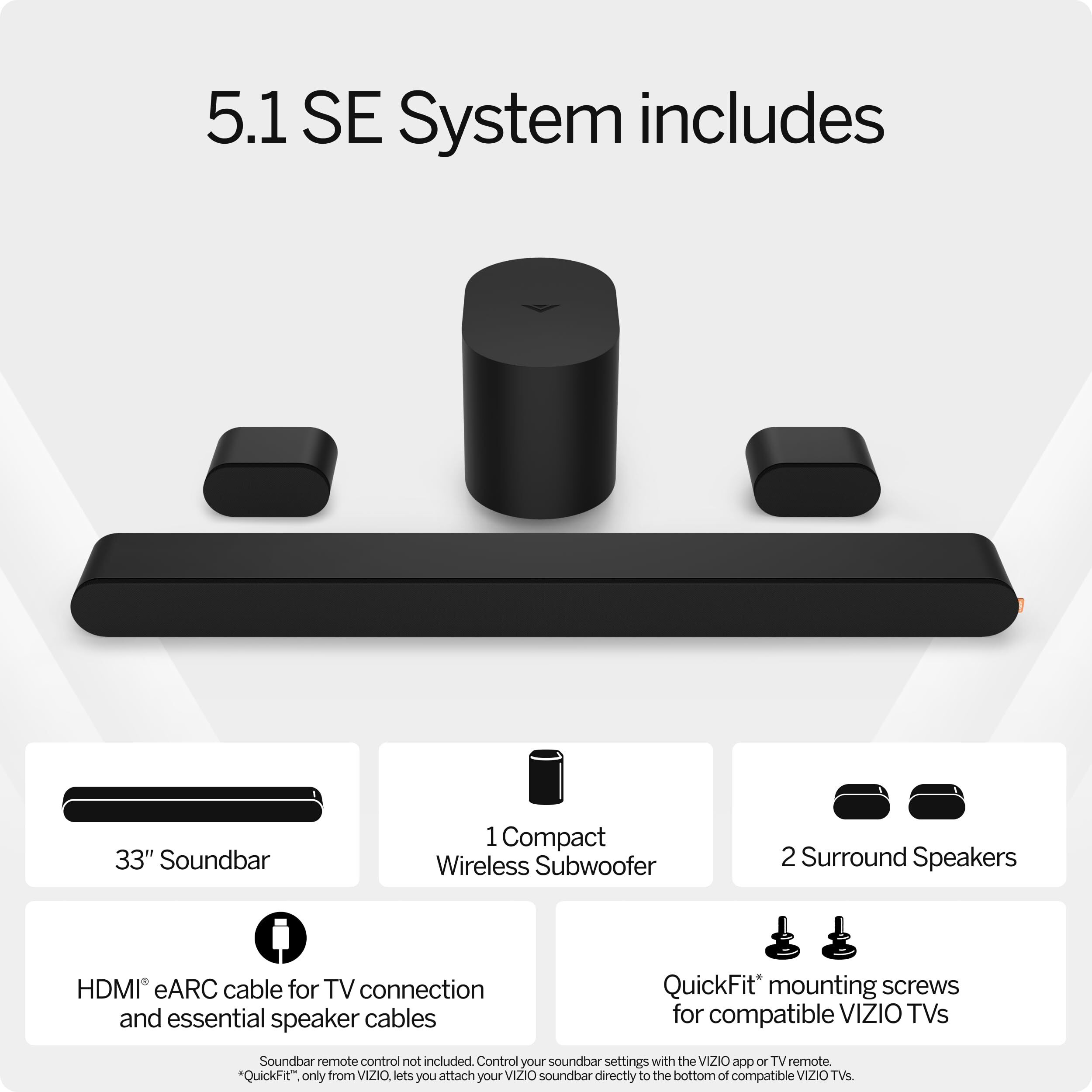 Vizio 5.1 Soundbar Se, Wireless Subwoofer, Surround Sound W/Dolby Atmos, DtsX, Bluetooth Speaker - Sv510X-0806 (New, 2024 Model)