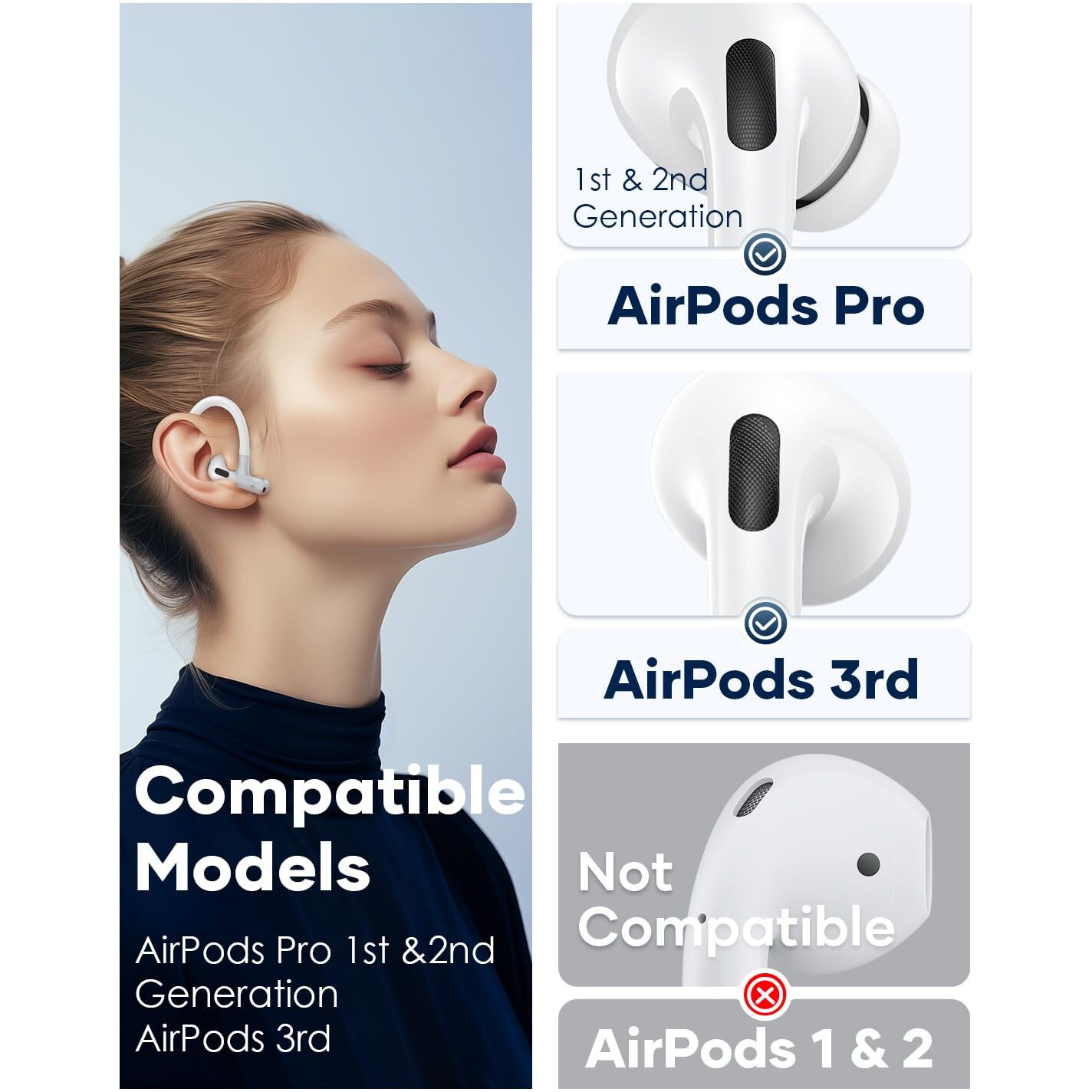 Gcioii Memory Titanium Alloy Ear Hooks For Airpods Pro 2, Airpods Pro,Airpods 3Rd [Added Anti-Lost Lanyard],Anti-Slip Sports Accessories Ear Hooks,Comfortable Fit (White)