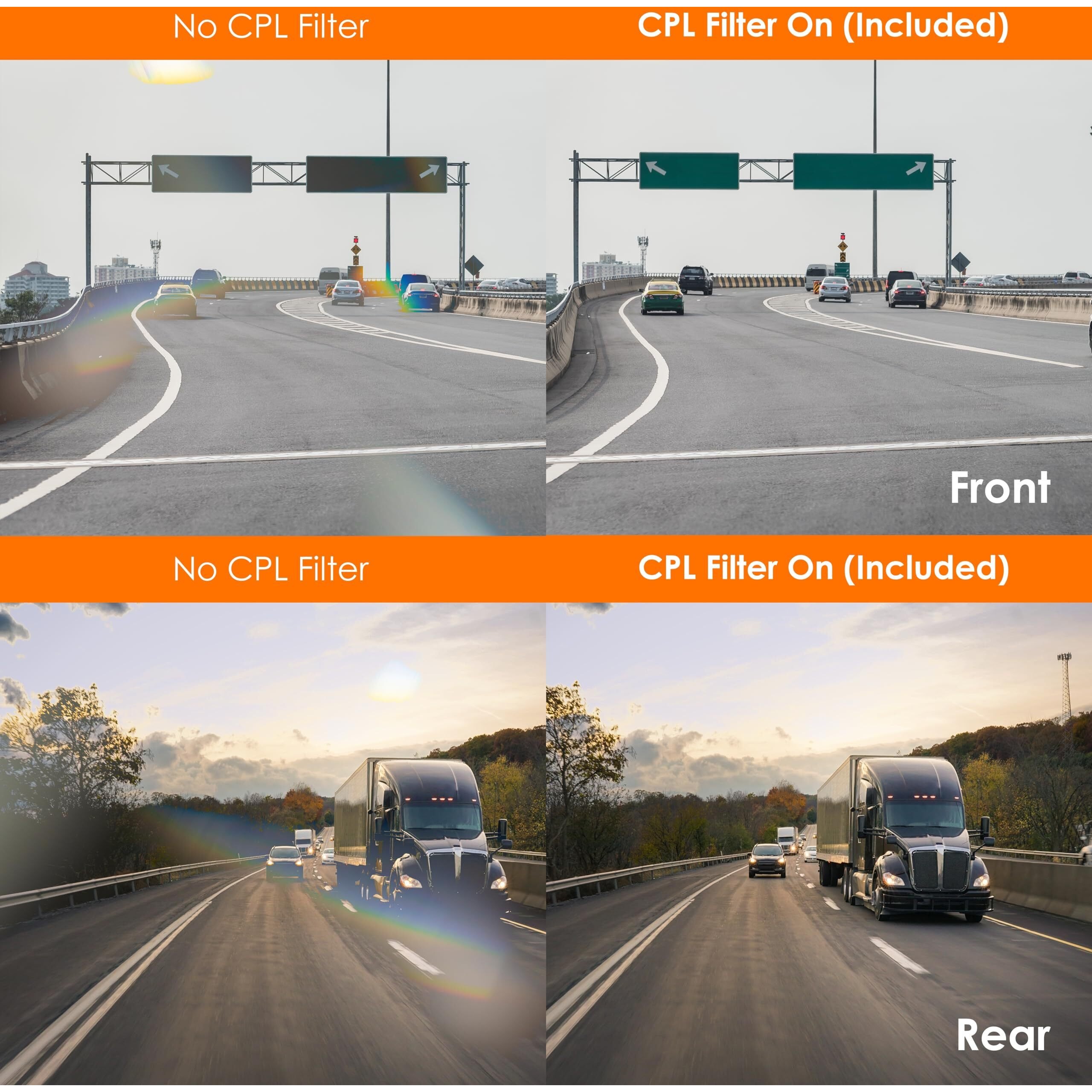 Rexingusa V1P Se 4K Dual Dash Cam W/Gps, Wi-Fi & 2Pcs-Cpl Filter | 512Gb Support | Front 2160P, Rear 1080P | 170 Angle | G-Sensor | Wdr | Loop Record | Parking Monitor | 64Gb Memory Card Included