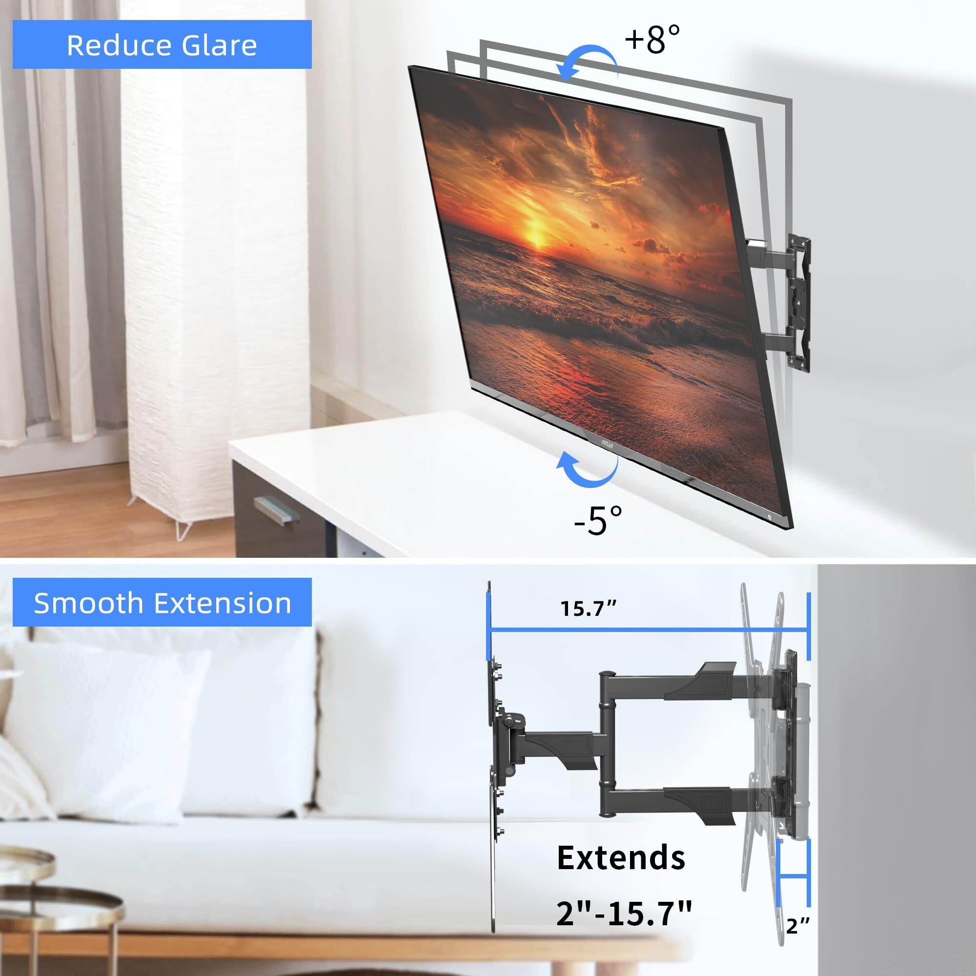 Xinlei Full Motion Tv Wall Mount For Most 26-55 Inch Flat Curved Tvs, Wall Mount Tv Bracket With Swivel Articulating Extension Tilt Arm, Support Up To 70Lbs, Max Vesa 400X400Mm(Map3)