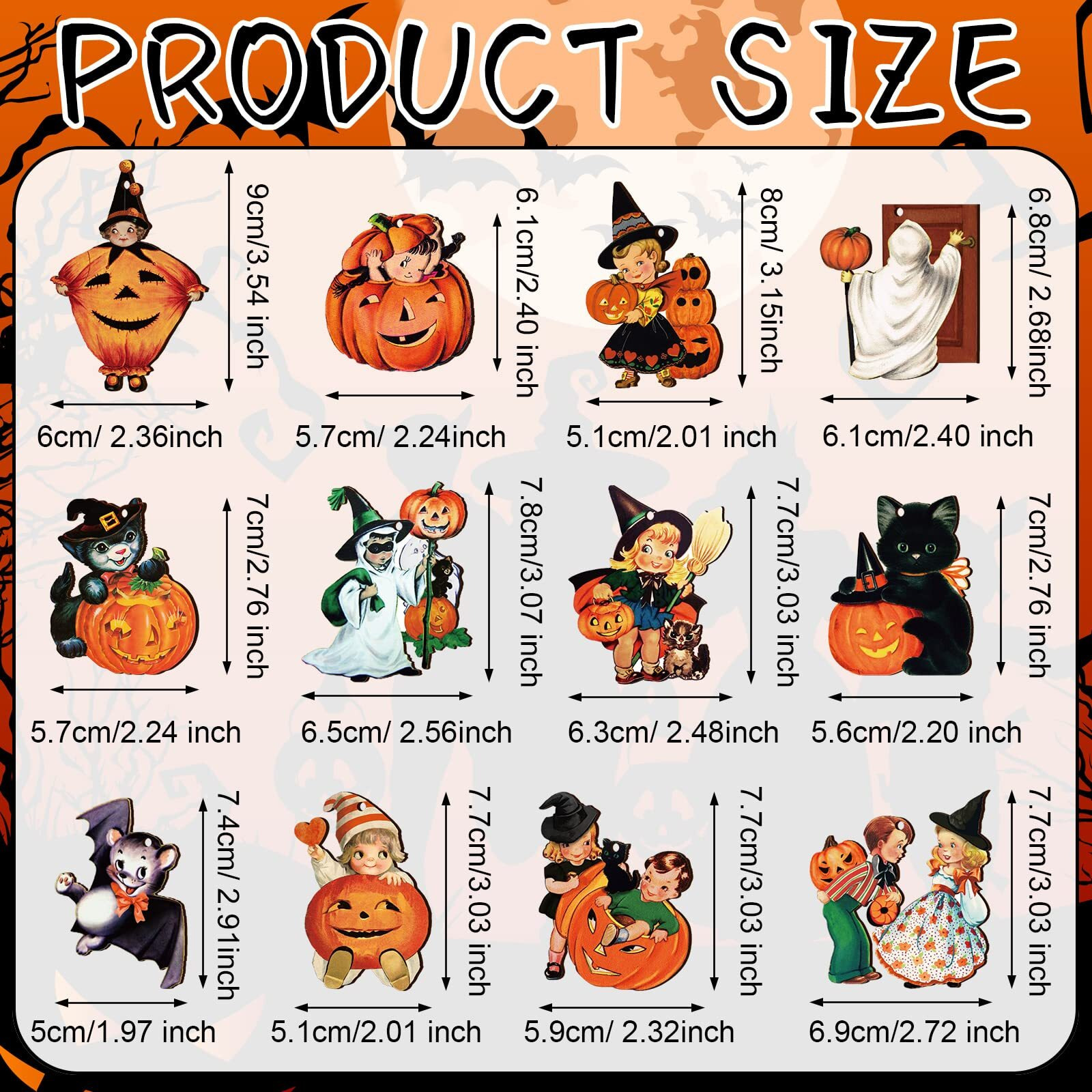 Geelin 24 Pcs Halloween Ornaments Wooden Halloween Decorations For Tree Pumpkin Wood Cutout Vintage Halloween Black Cat Bat Hanging Pendants Retro Halloween Decor For Small Tree Holiday Party Home