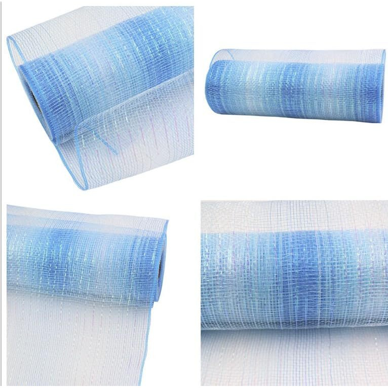 10 Inch X 30 Feet(10 Yards)-Yycraft Metallic Poly Mesh Ribbon For Halloween Decoration/Wreath Making Craft(4 Pack Blues,Style 4)