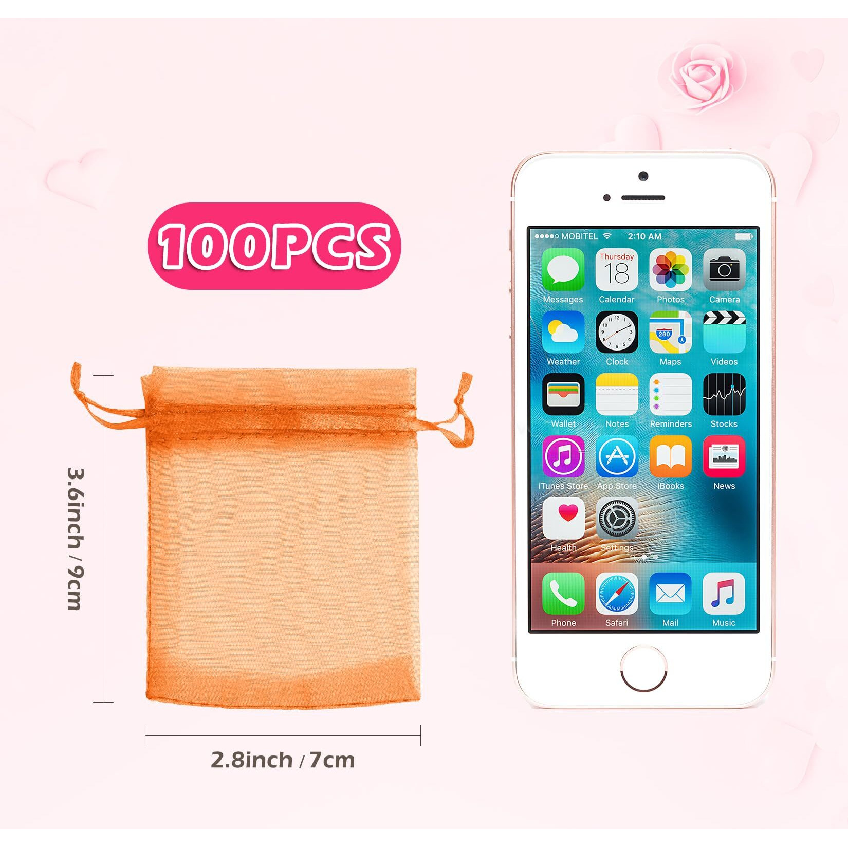 Anznku 100 Pack Premium 3X4 Inch Sheer Organza Bags, Small Mesh Bags Candy Bags For Halloween Birthday Party Wedding Favor(Orange)