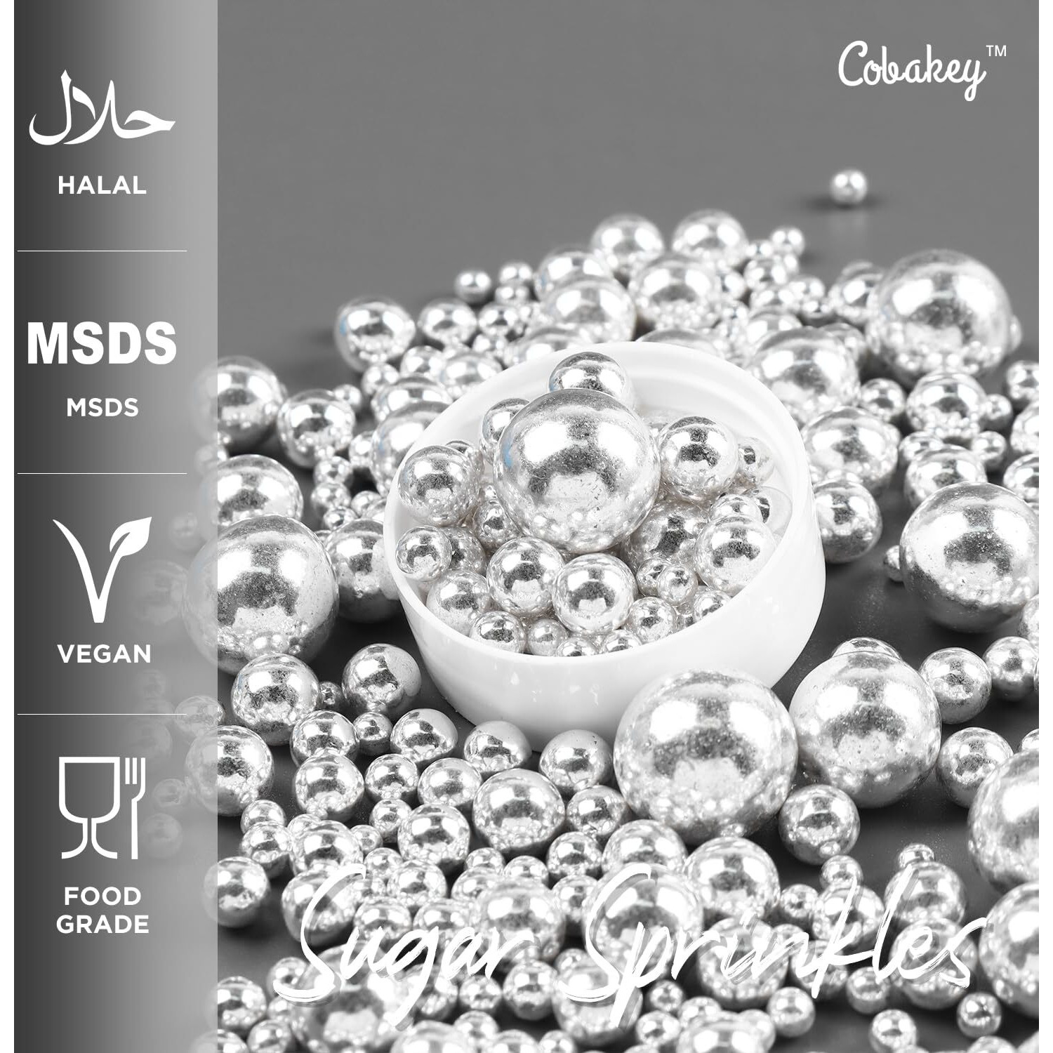 Cobakey Bright Silver Sprinkles For Cake Decorations 3.52 Ounce Silver Metallic Pearl Sugar Sprinkles For Cupcake Toppers Wedding Party Valentines Halloween Christmas Supplies