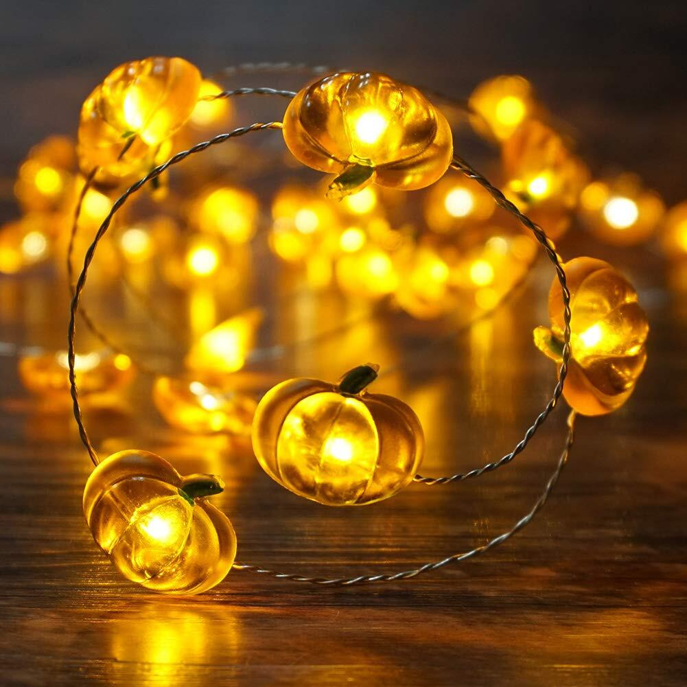 Bohon Pumpkin String Lights 10Ft 40 Leds Halloween Lights Battery Powered With Remote & Timer Decorative Lights For Thanksgiving Autumn Party Indoor Fall Outdoor Halloween Decor