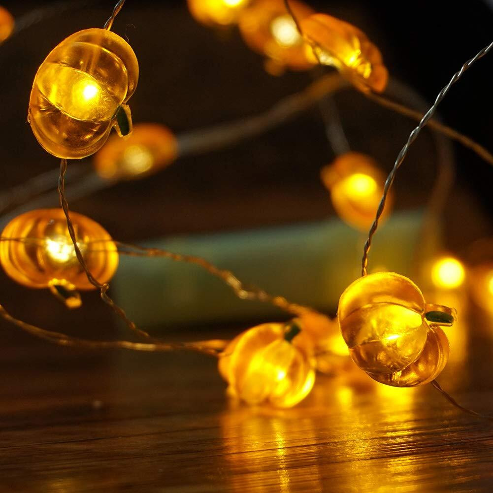 Bohon Pumpkin String Lights 10Ft 40 Leds Halloween Lights Battery Powered With Remote & Timer Decorative Lights For Thanksgiving Autumn Party Indoor Fall Outdoor Halloween Decor