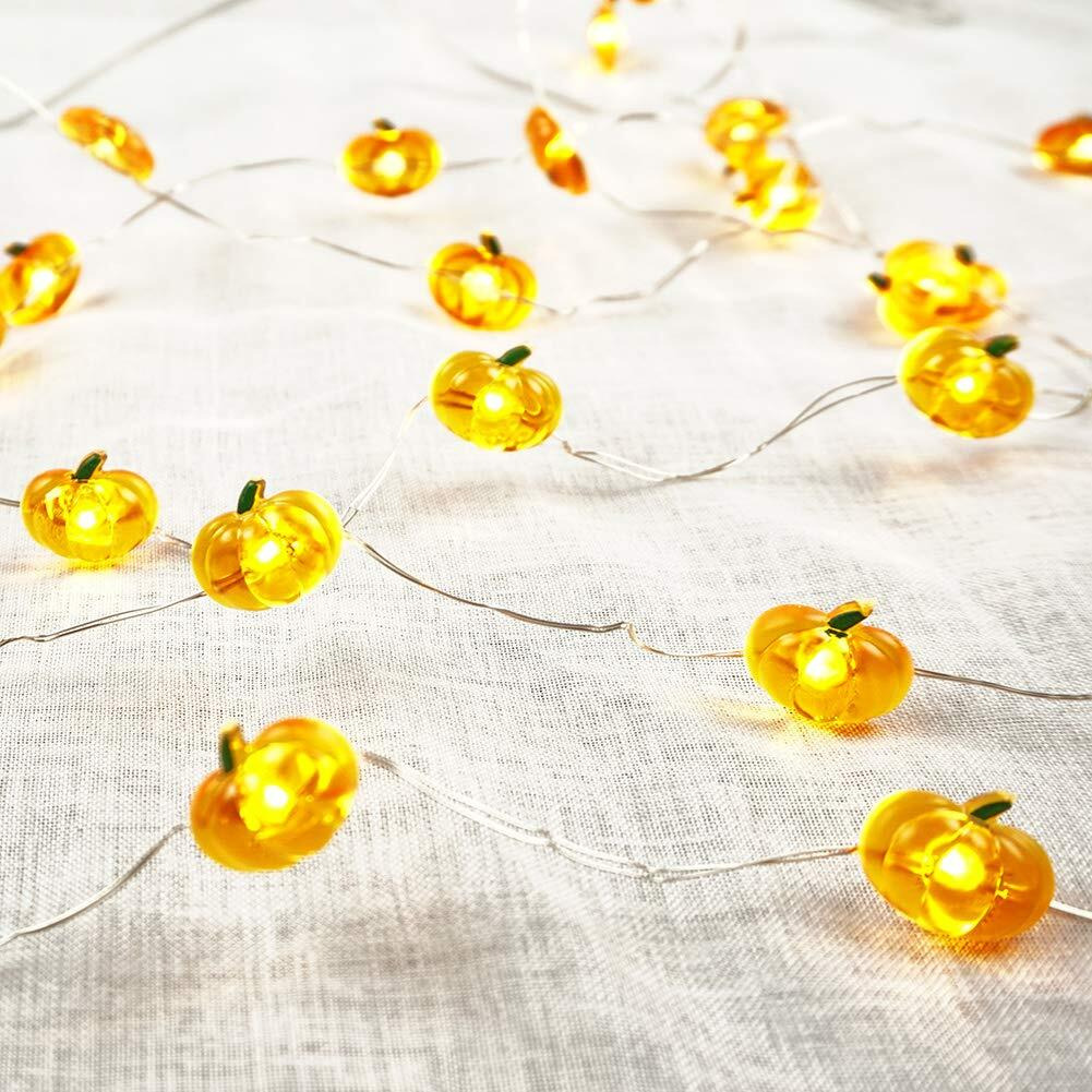 Bohon Pumpkin String Lights 10Ft 40 Leds Halloween Lights Battery Powered With Remote & Timer Decorative Lights For Thanksgiving Autumn Party Indoor Fall Outdoor Halloween Decor