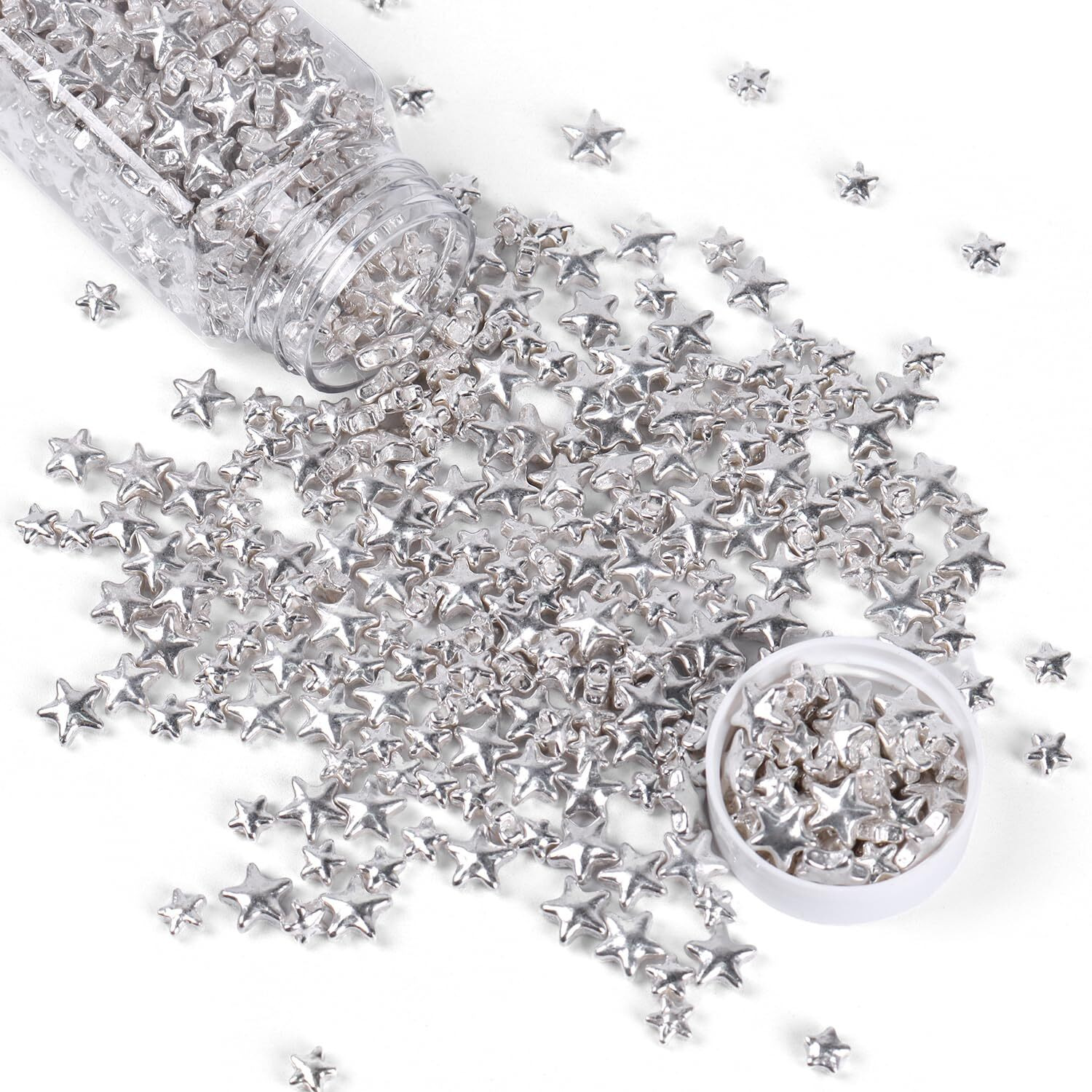 Cobakey Bright Silver Sprinkles For Cake Decorations 100G/ 3.52Oz Star Metallic Pearl Sugar Sprinkles For Cupcake Toppers Wedding Party Valentines Halloween Christmas Supplies