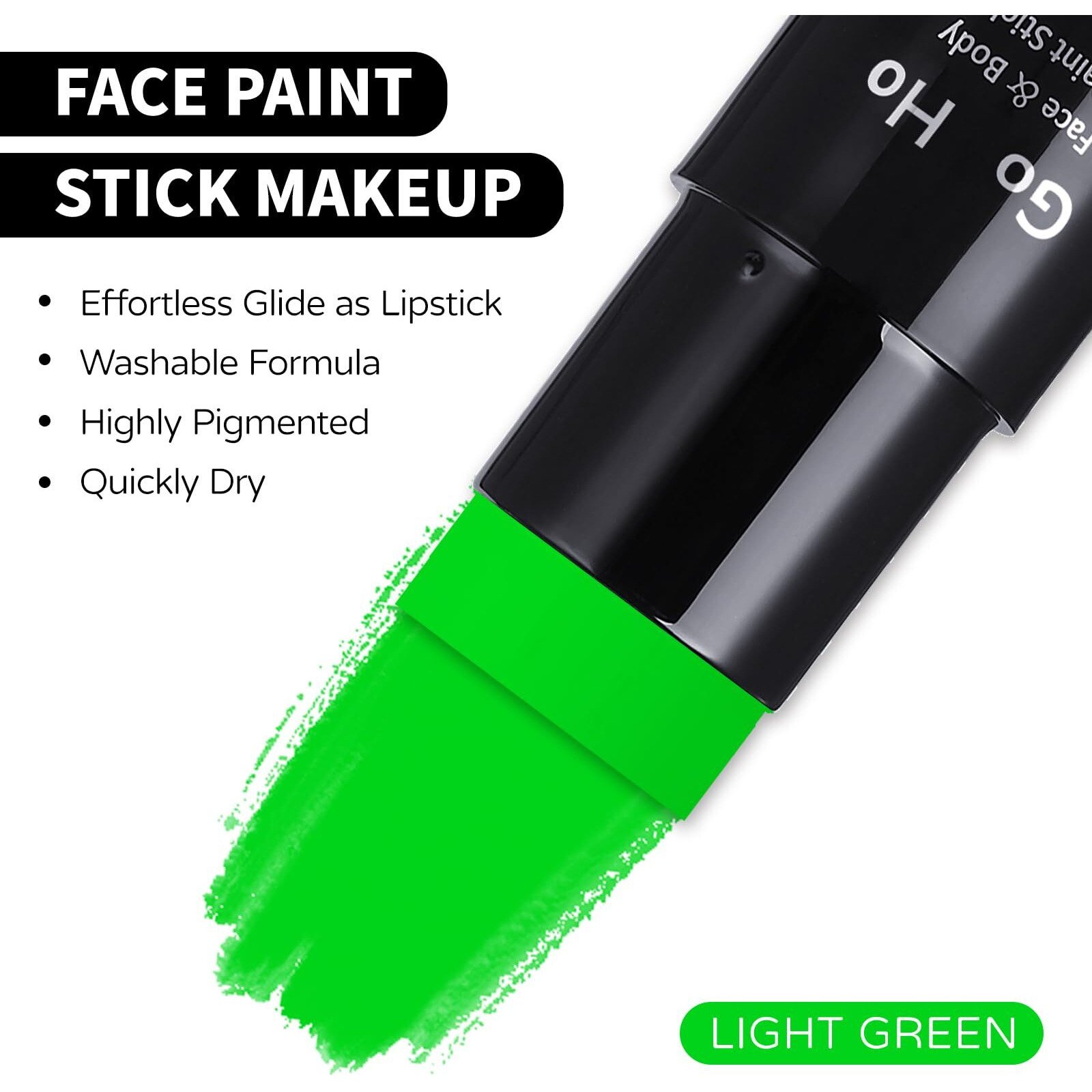 Go Ho Light Green Face Body Paint Stick,Water Based Washable Green Face Paint Stick,Non-Toxic Full-Coverage Cream Green Body Paint For Halloween Cosplay Sfx Makeup,St Patricks Day Accessories