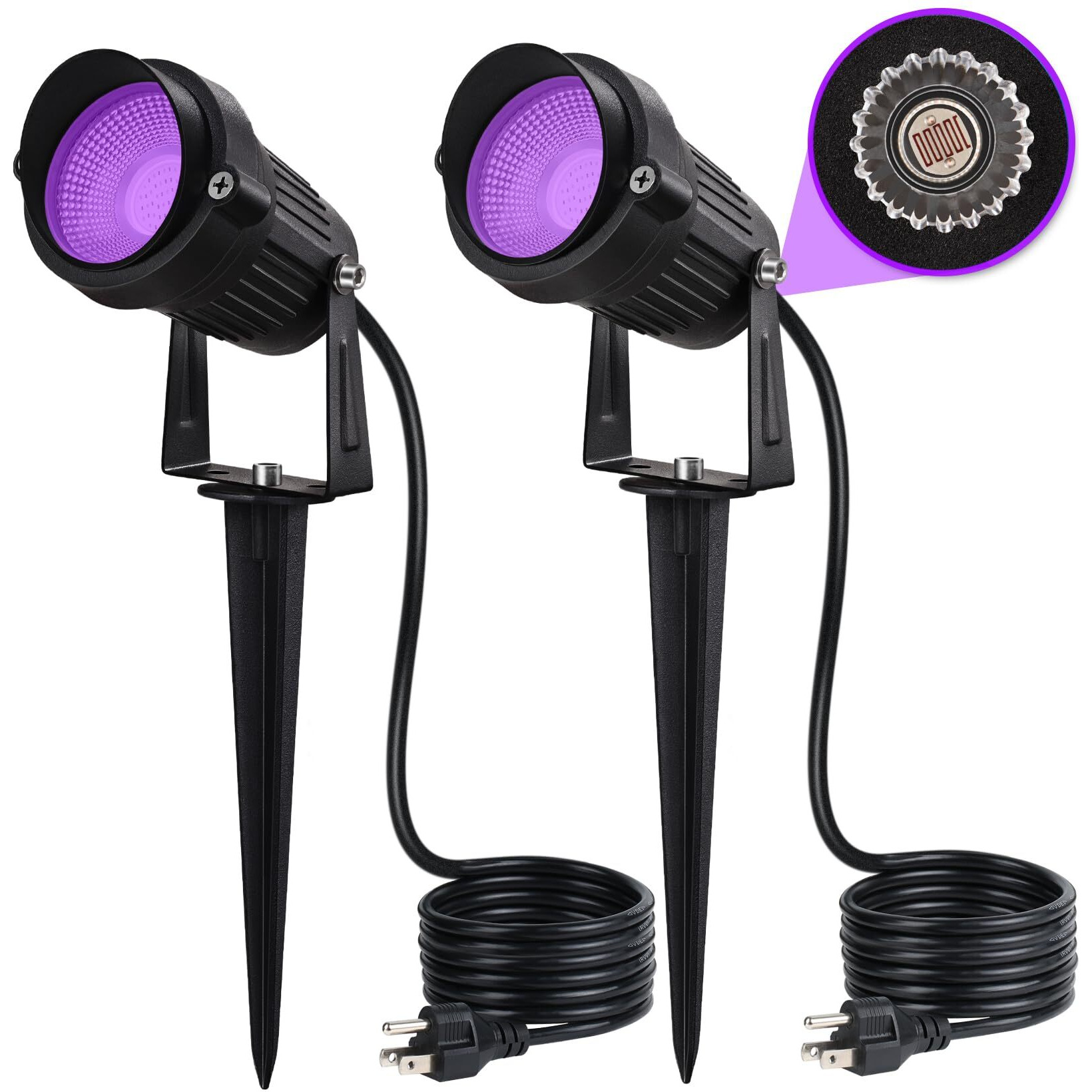 Sunvie Led Black Light Outdoor Halloween Spotlight With Photocell Sensor 10W Outdoor Blacklight Waterproof 120V Purple Spotlight Outdoor Black Light Spotlight For Glow Party Fluorescent Poster, 2 Pack
