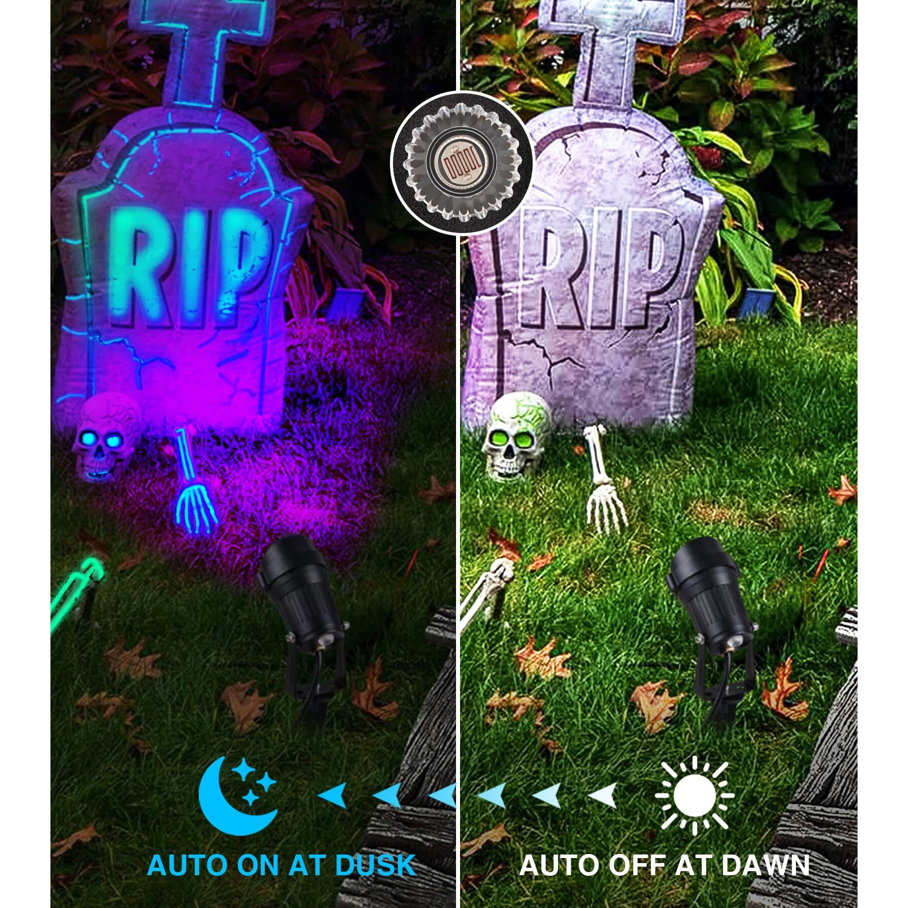 Sunvie Led Black Light Outdoor Halloween Spotlight With Photocell Sensor 10W Outdoor Blacklight Waterproof 120V Purple Spotlight Outdoor Black Light Spotlight For Glow Party Fluorescent Poster, 2 Pack