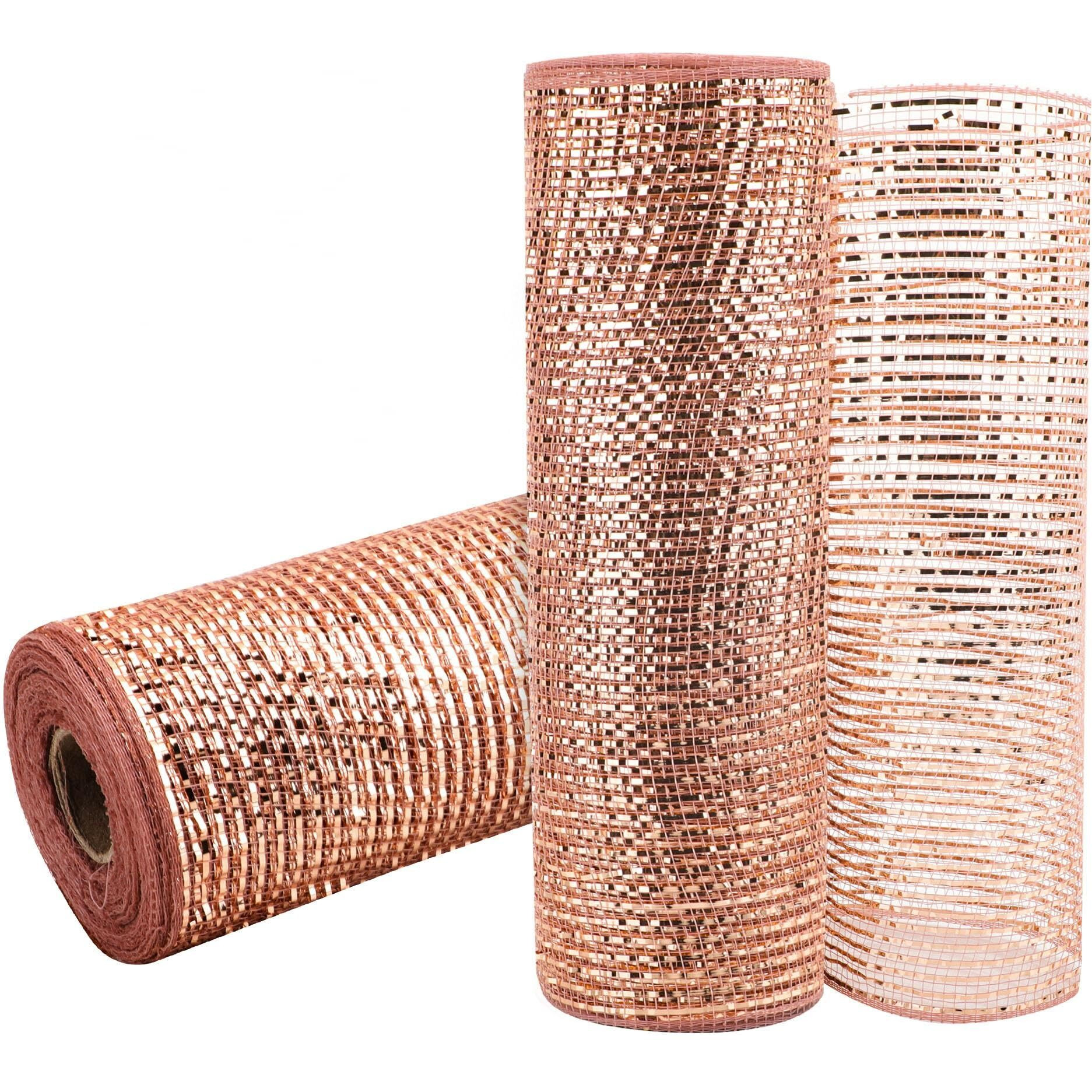 Gouzaak 2 Rolls Wider Rose Gold Deco Mesh Ribbon 10 In X 30 Ft, With Metallic Foil For Diy Mother's Day Gift Wrapping Wreath Supplies Holiday Decorating Christmas Tree Halloween Decoration,Floral